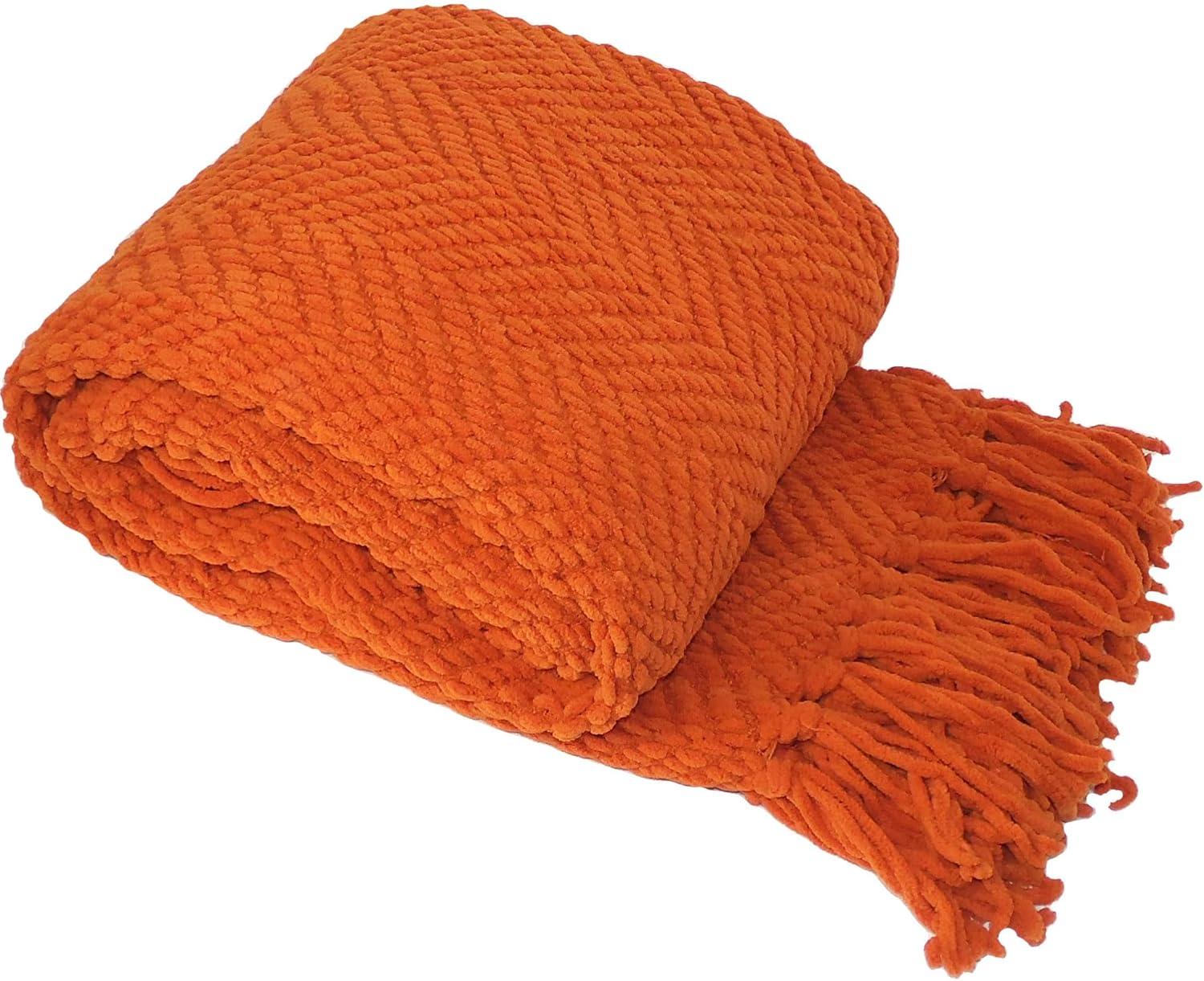 Home Soft Things Reversible Tweed Throw Blanket, Super Soft & Cozy - Burnt Orange, 50x60"