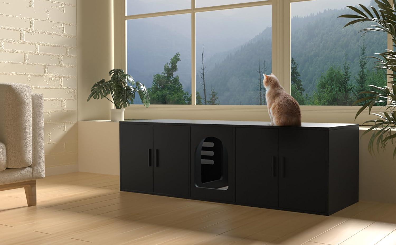 Tucker Murphy Pet™ Litter Box Enclosure for 2 Cats, Cat Litter Box Enclosure Furniture with Double Room