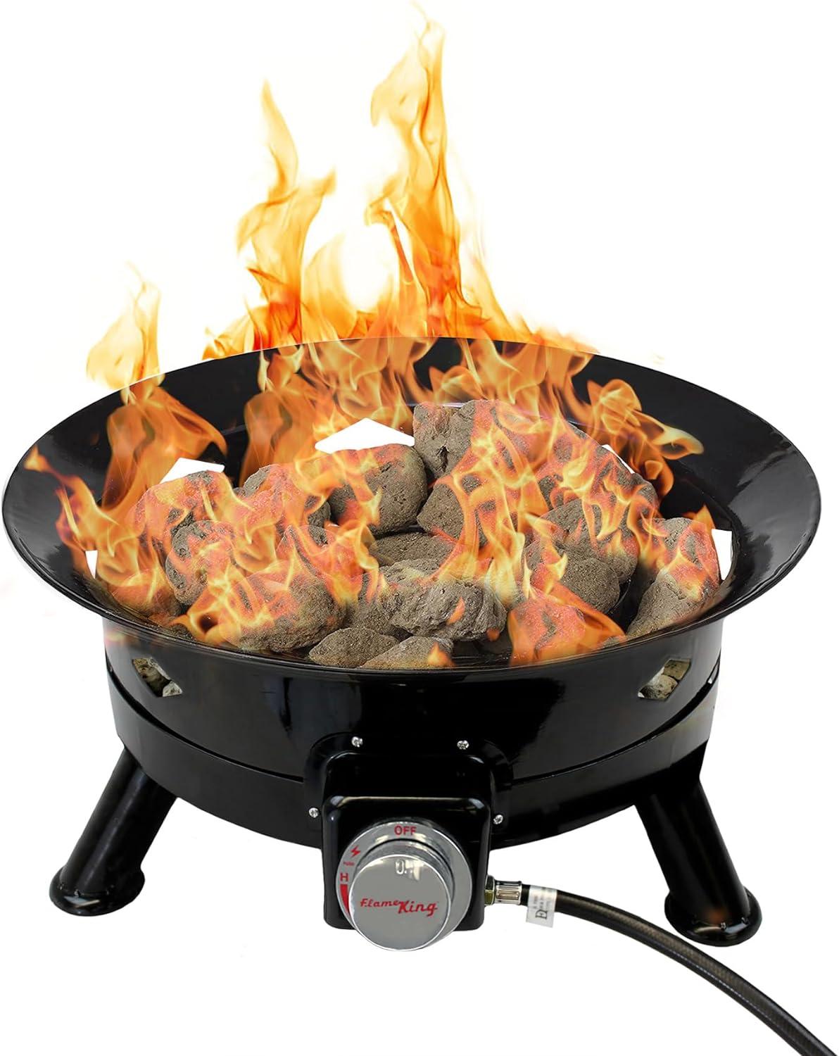 24-Inch Black Portable Gas Fire Pit with Lava Rocks