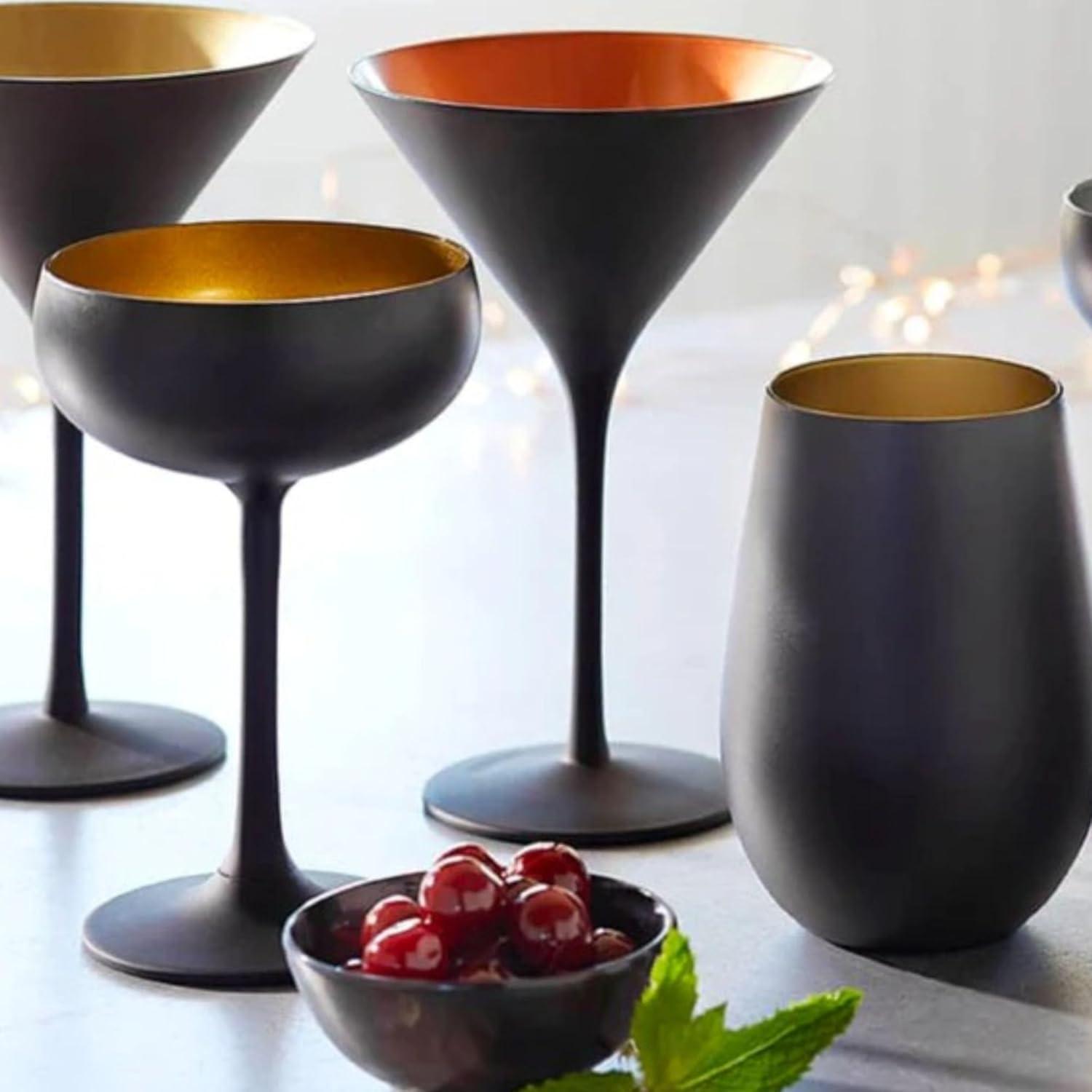 Set of 6 Olympia Martini Drinkware 8oz Glasses Black/Bronze - Stolzle Lausitz: Lead-Free Crystal, Dishwasher-Safe Glassware
