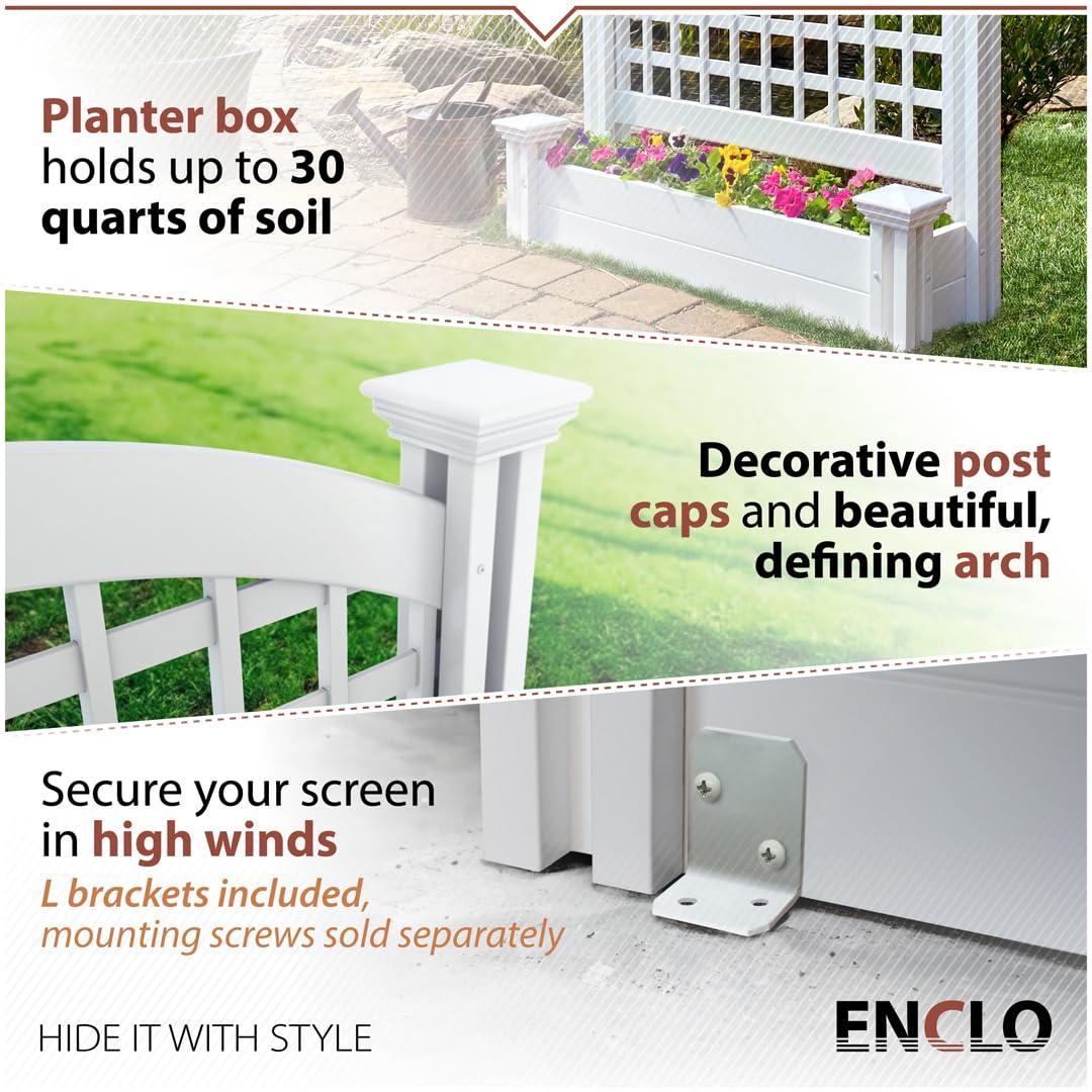 44in H x 46in W x 9.5in L (1 Screen w/ Planter) Freestanding Enclo Florence Ash Color Privacy Fence Screen with Planter Box, Outdoor Vinyl Privacy Screen Panel for Patio & Air Conditioner, EC18007