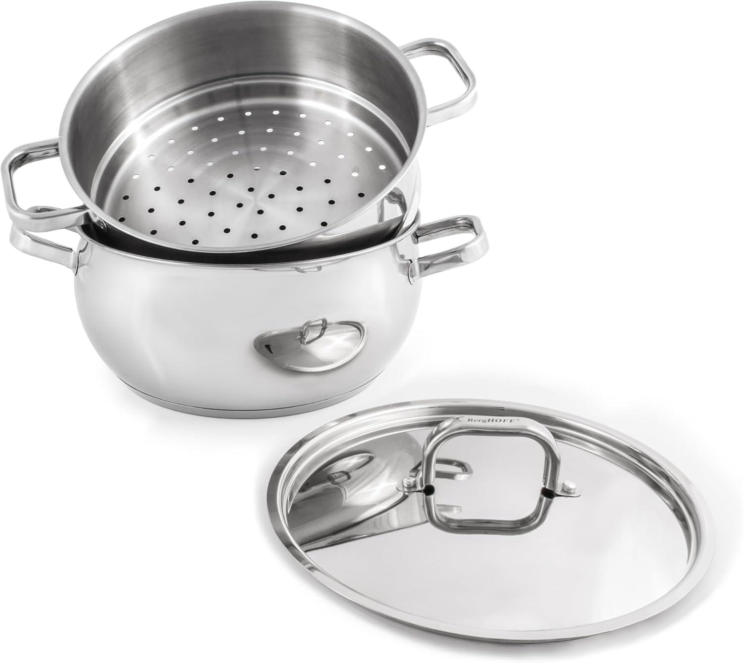 BergHOFF SS 18/10 5.5 Qt Stock Pot With SS Lid, Belly Shape, 9.5"