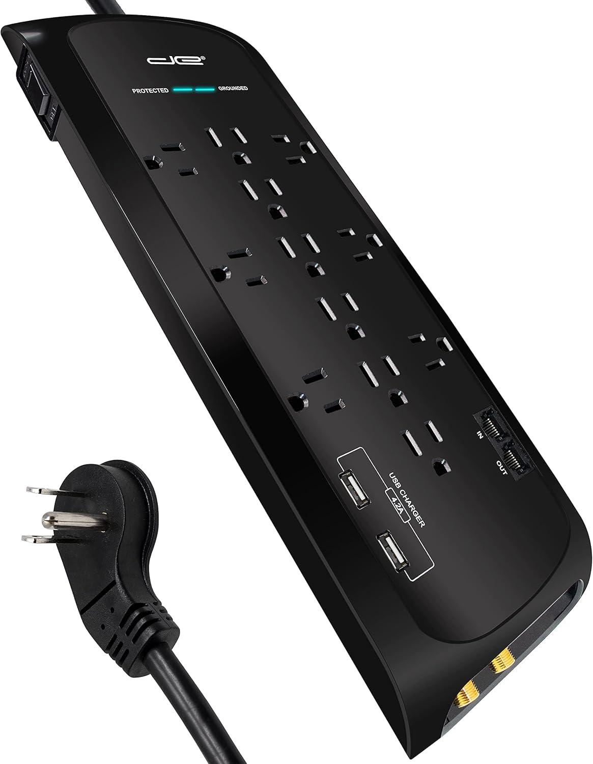 Digital Energy® 12-Outlet Surge Protector Power Strip with 2 USB Ports (6 Ft.) in White