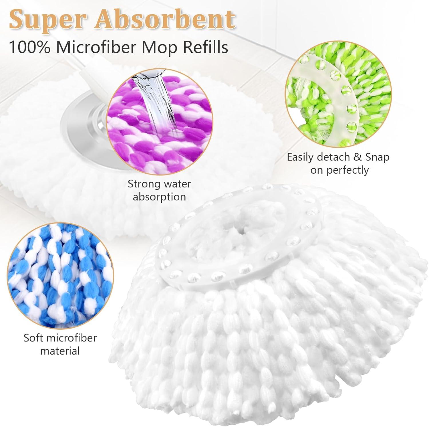NICEMOVIC 5 Pack Spin Mop Replacement Head for 360° Spin Mop System, Round Shape Standard Universal Size Mop Head, Microfiber Spin Mop Refills Easy Cleaning and Machine Washable