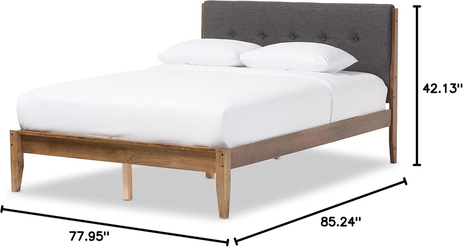 Baxton Studio King Alke Fabric Upholstered Platform Bed Light Gray/Walnut: Wooden Slats
