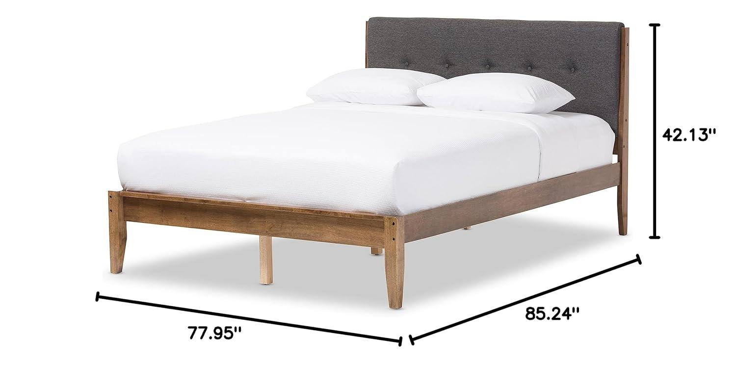 Baxton Studio King Alke Fabric Upholstered Platform Bed Light Gray/Walnut: Wooden Slats