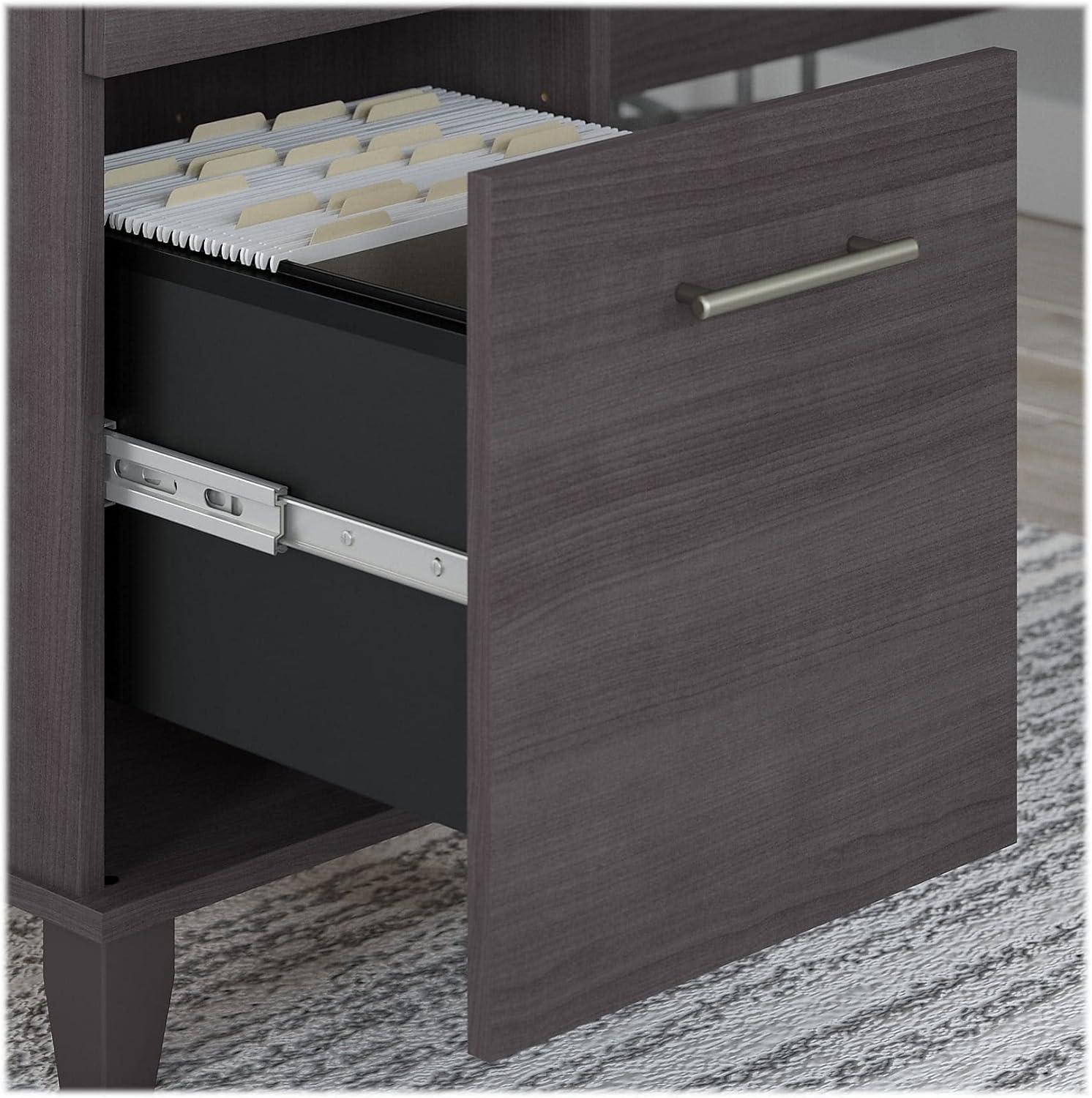 Bush Furniture Somerset 60" L Shaped Desk with Storage, Storm Gray