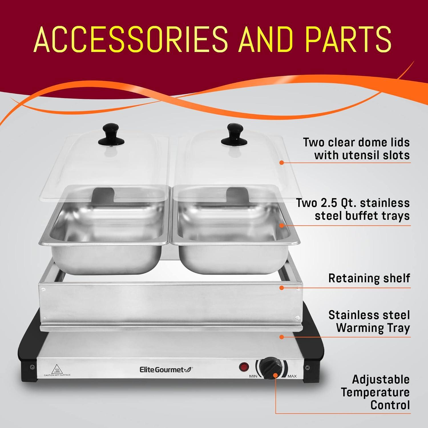 Elite Gourmet 2 x 2.5 Qt. Stainless Steel Electric Buffet Server EWM-6122
