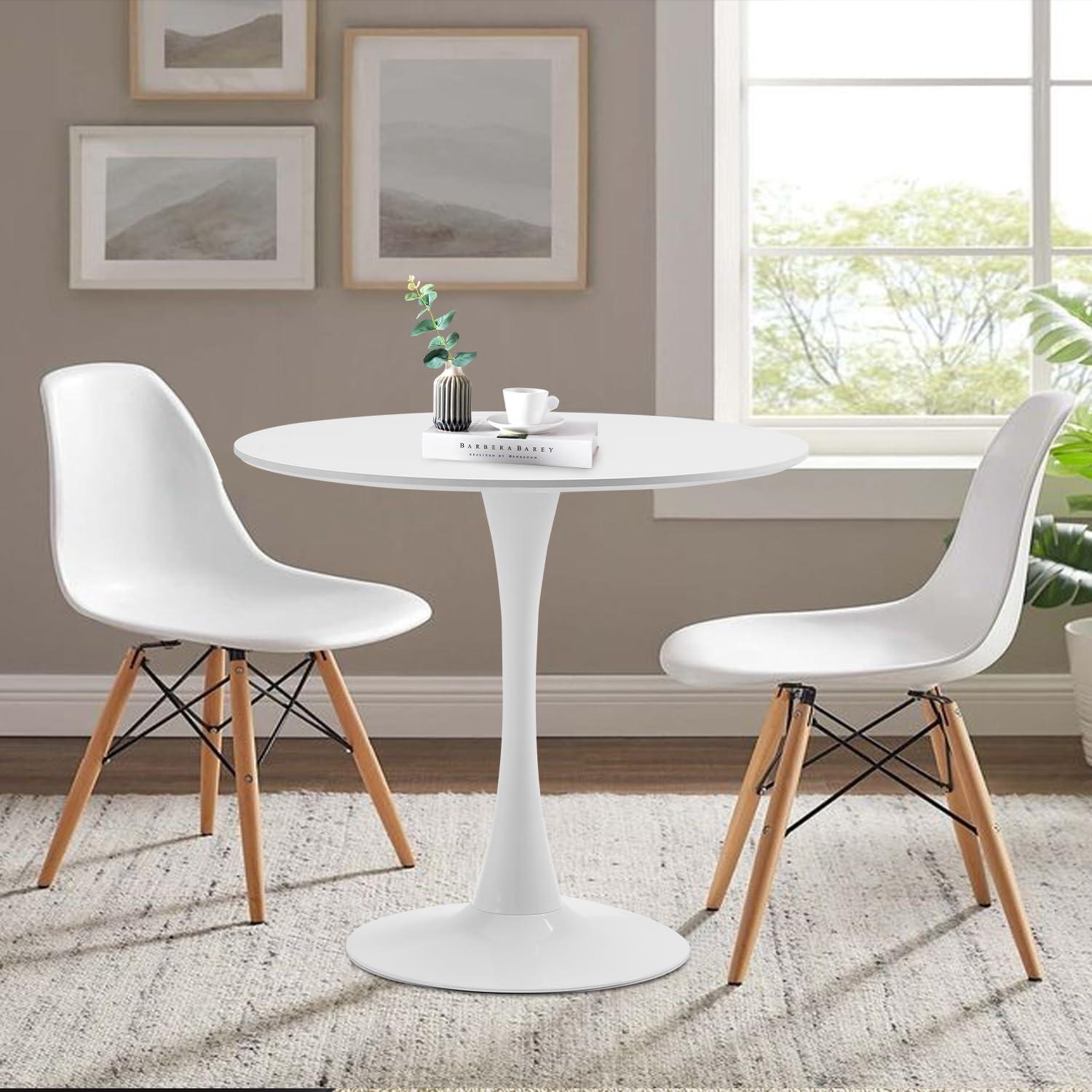 Round Dining Table,31.5”Kitchen Table for 2-4 People,MDF Table Top with Metal Pedestal Base,Tulip Design for Kitchen,Dining Room,Living Room,Leisure,White