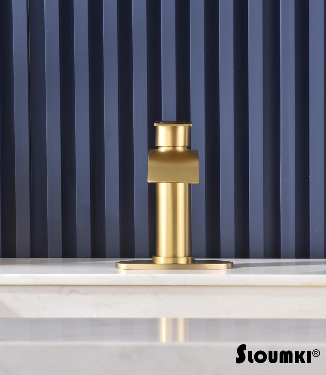 Brushed Gold Stainless Steel Single Handle Waterfall Faucet