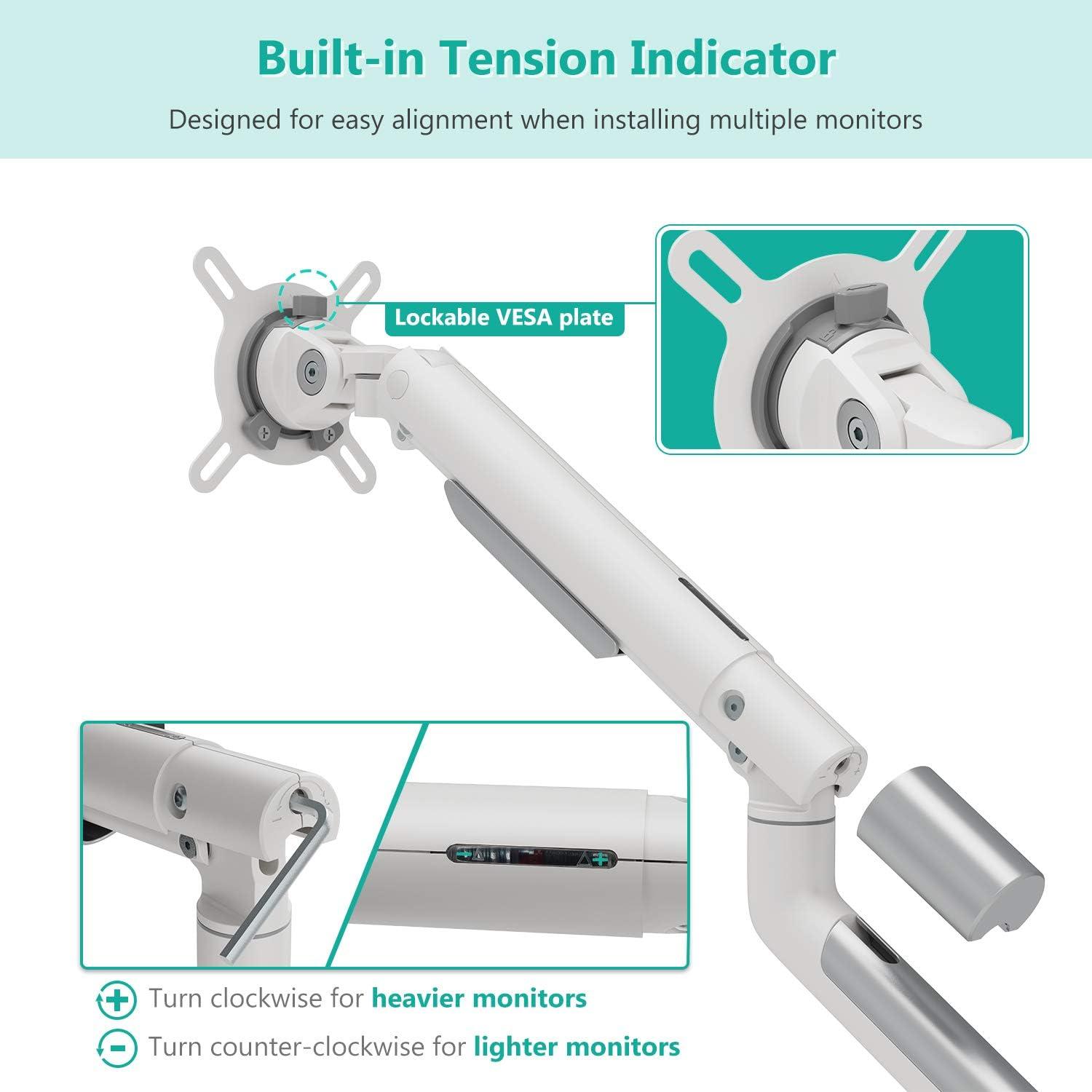 White Adjustable Monitor Mount Arm with Desk Clamp