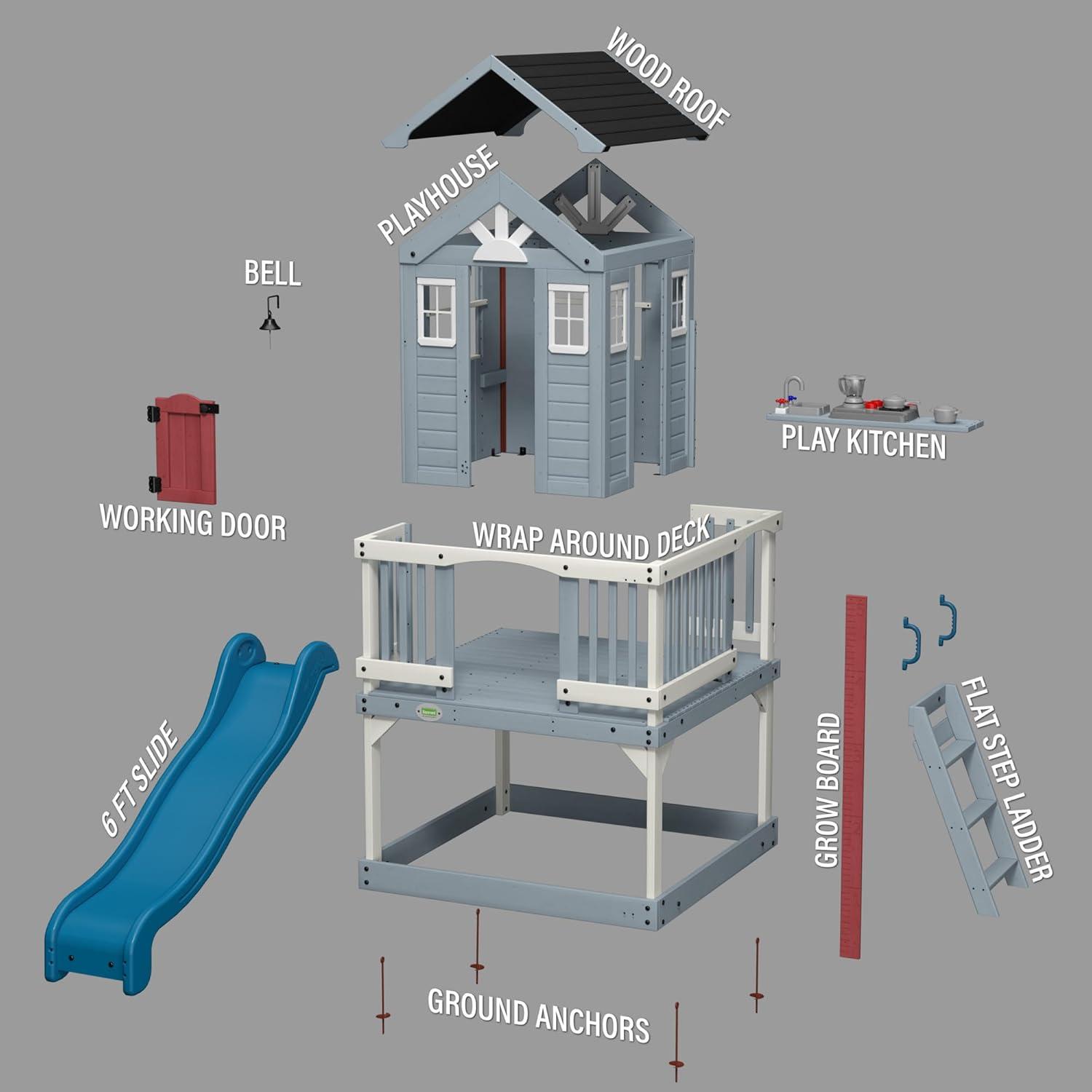 Beacon Heights Elevated Cedar Playhouse with Slide and Ladder