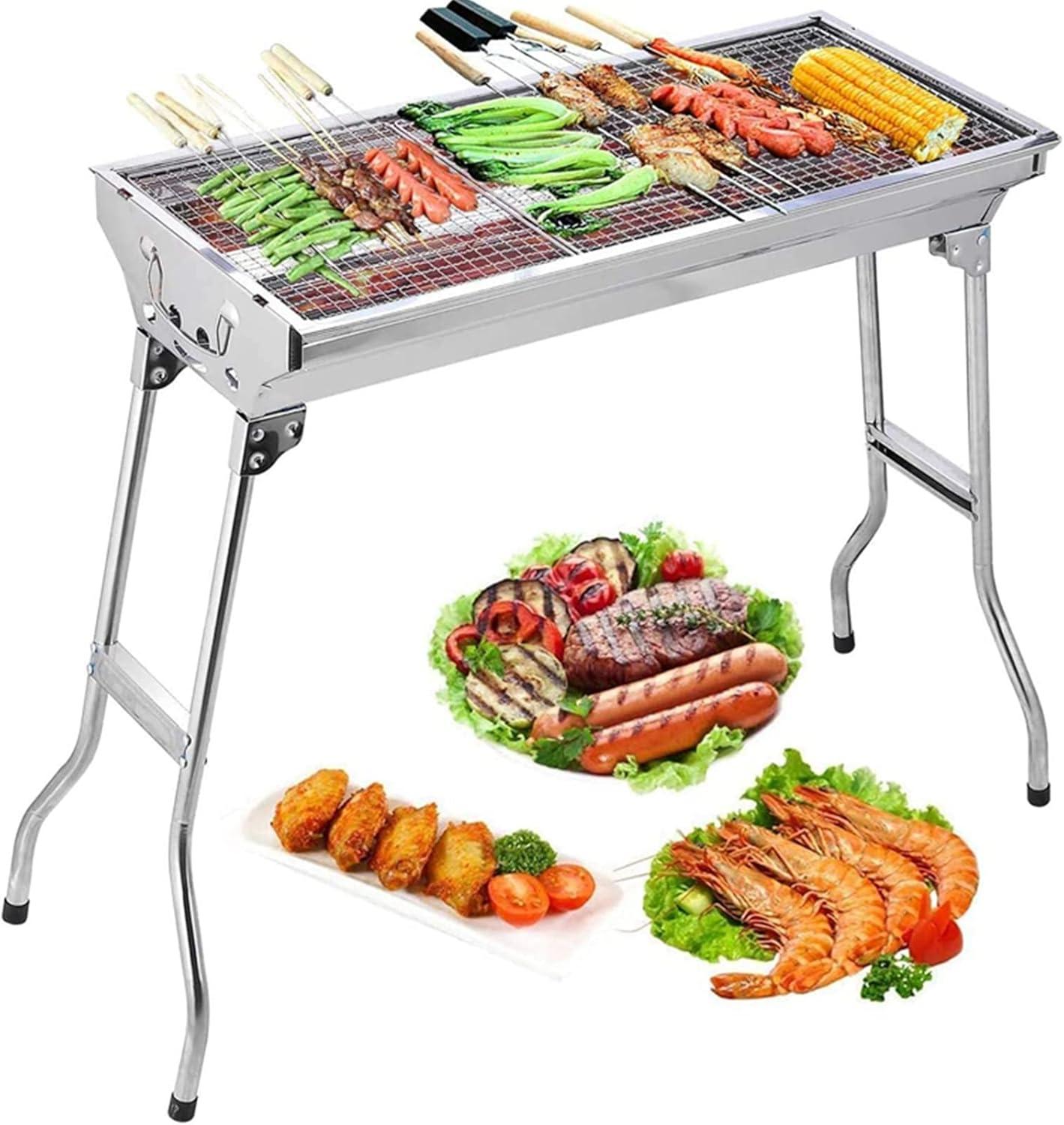 BBQ Grill Charcoal Barbecue Grill Stainless Steel Folding Camping Yard Portable