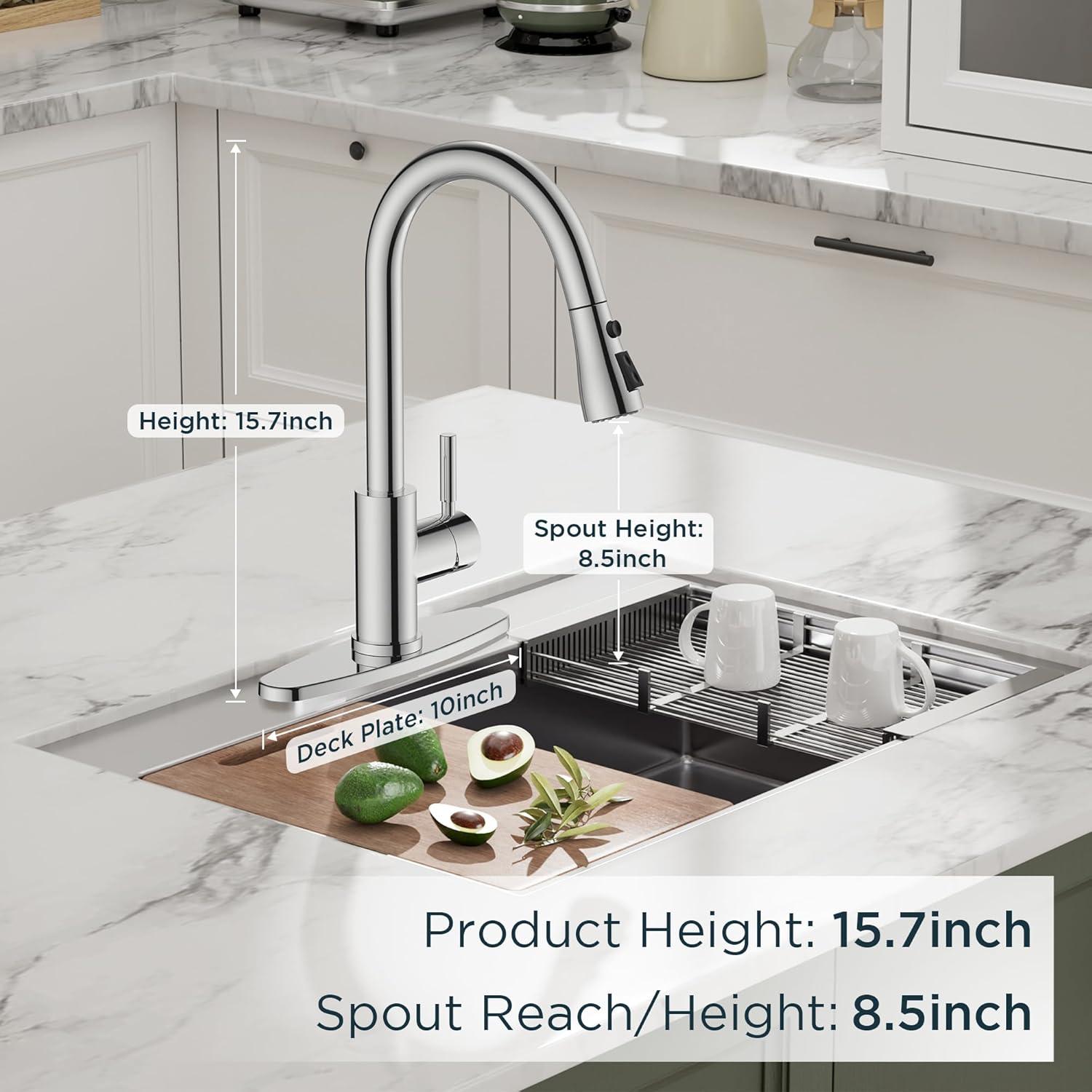 GAGALIFE Single Handle Pull Down Sprayer Kitchen Faucet High Arc Stainless Steel Faucet with 3-Function Sprayer JJL-CL-PT-SDP-C