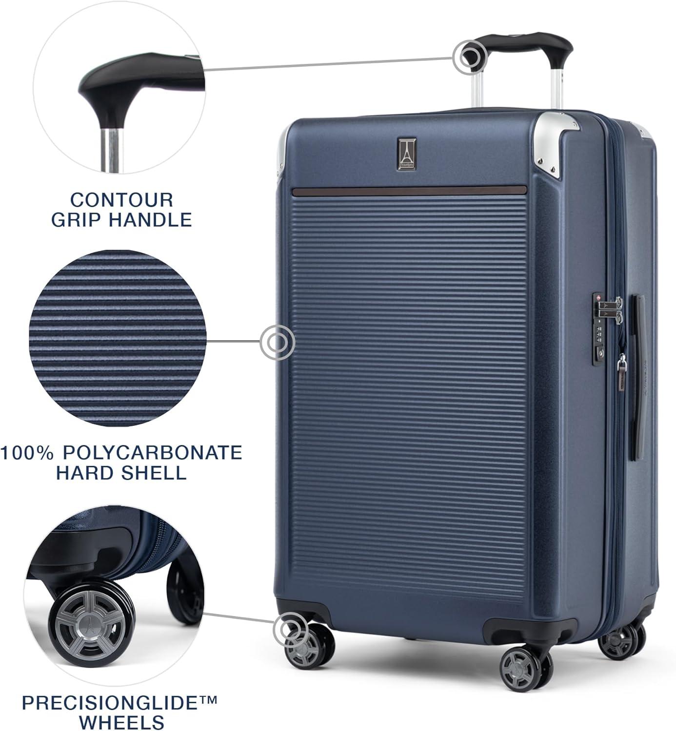 Travelpro Platinum Elite Hardside Expandable Checked Luggage, 8 Wheel Spinner, TSA Lock, Hard Shell Polycarbonate Suitcase, True Navy Blue, Checked Large 28-Inch