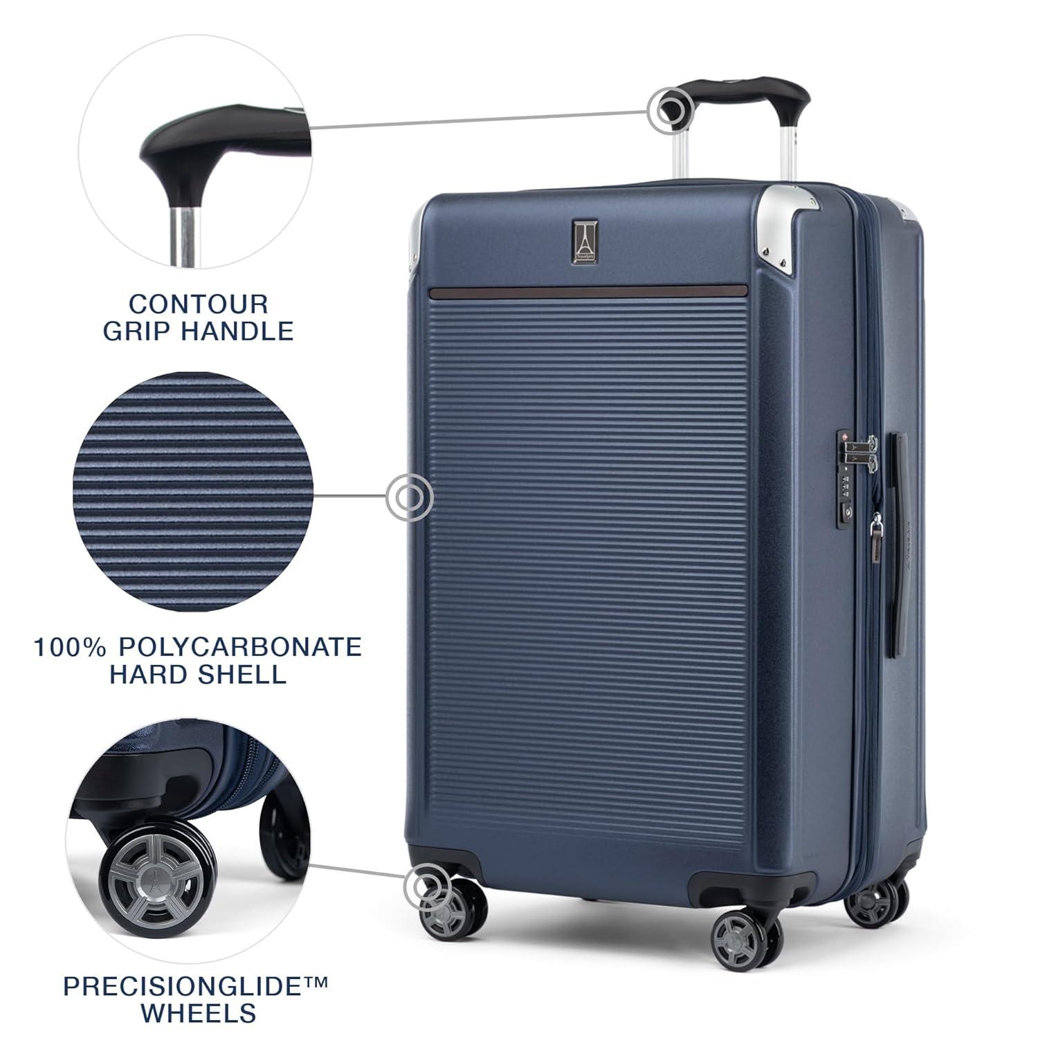 Travelpro Platinum Elite Hardside Expandable Checked Luggage, 8 Wheel Spinner, TSA Lock, Hard Shell Polycarbonate Suitcase, True Navy Blue, Checked Large 28-Inch