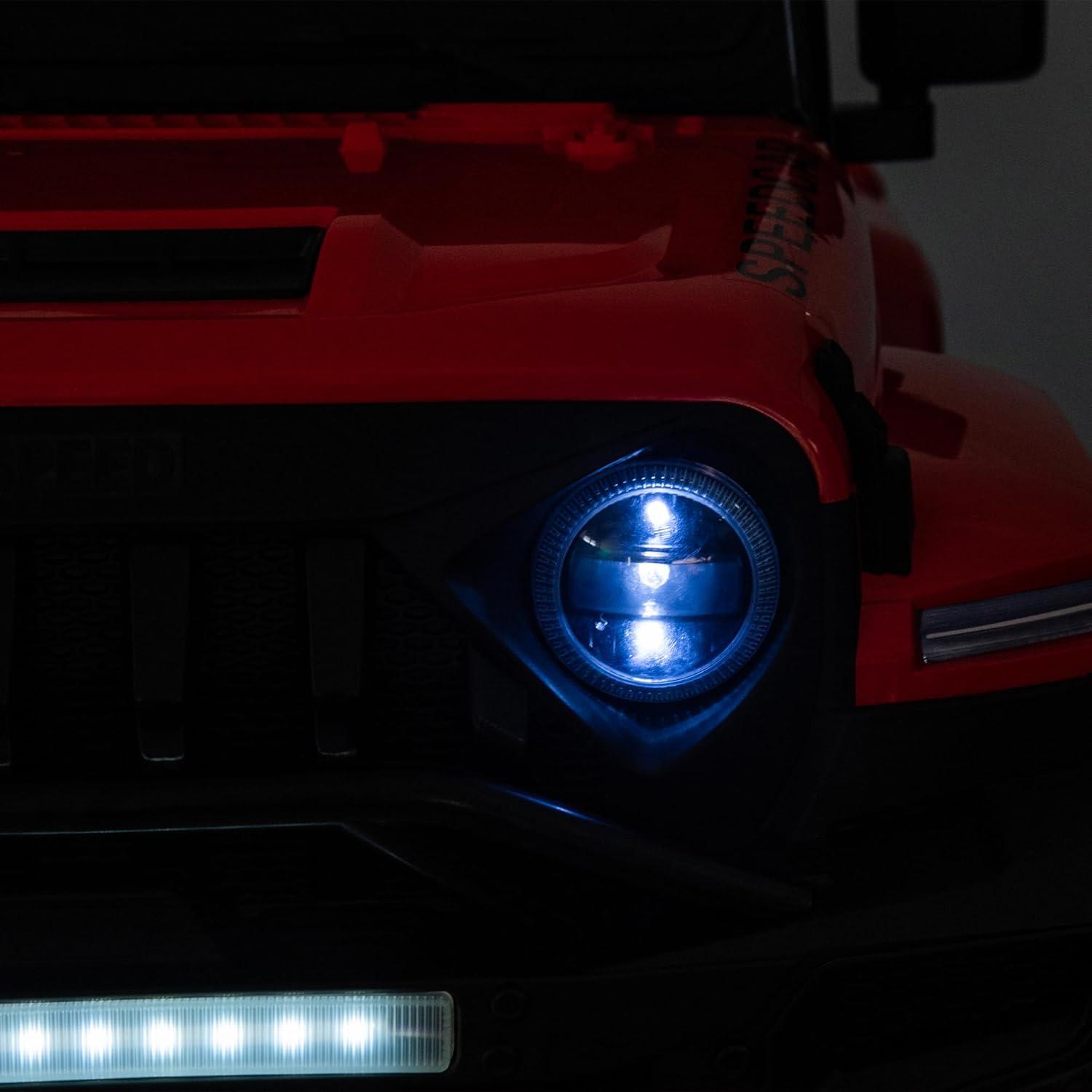 CIPACHO 24V Ride On Car for Kids, 4WD Battery Powered Electric Car with Remote Control, Music, Lights, Five-Point Safety Belt, Red