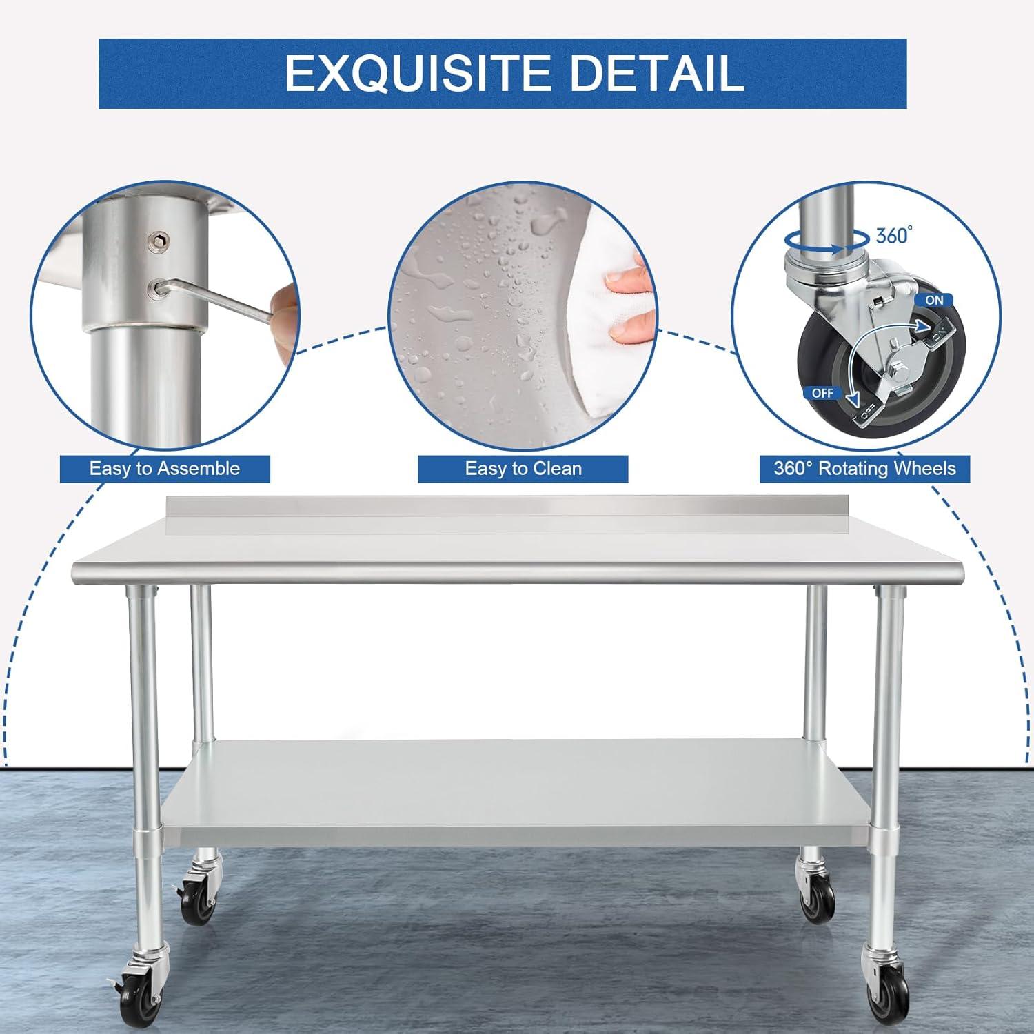 Hardura 60'' Stainless Steel Commercial Prep Table with Wheels