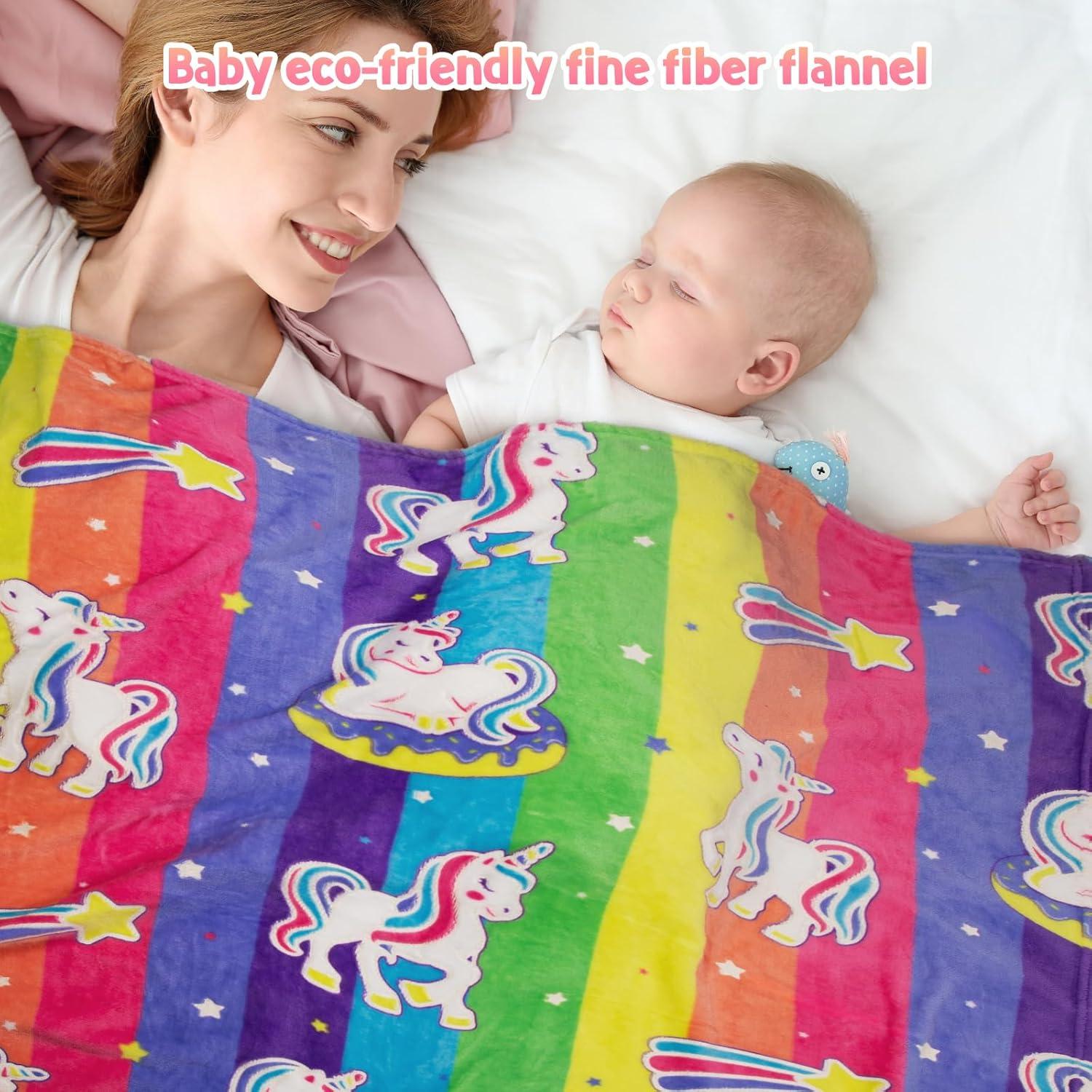 Colorful Glow-in-the-Dark Unicorn Rainbow Toddler Blanket