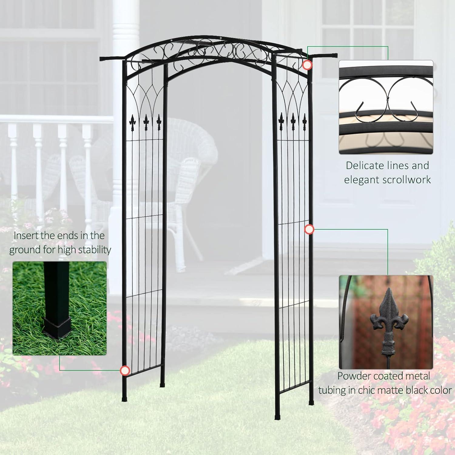 Outsunny 7Ft Garden Arch Arbor, Metal Arch Trellis for Climbing Vines, Garden Archway for Wedding, Bridal Party, Ceremony