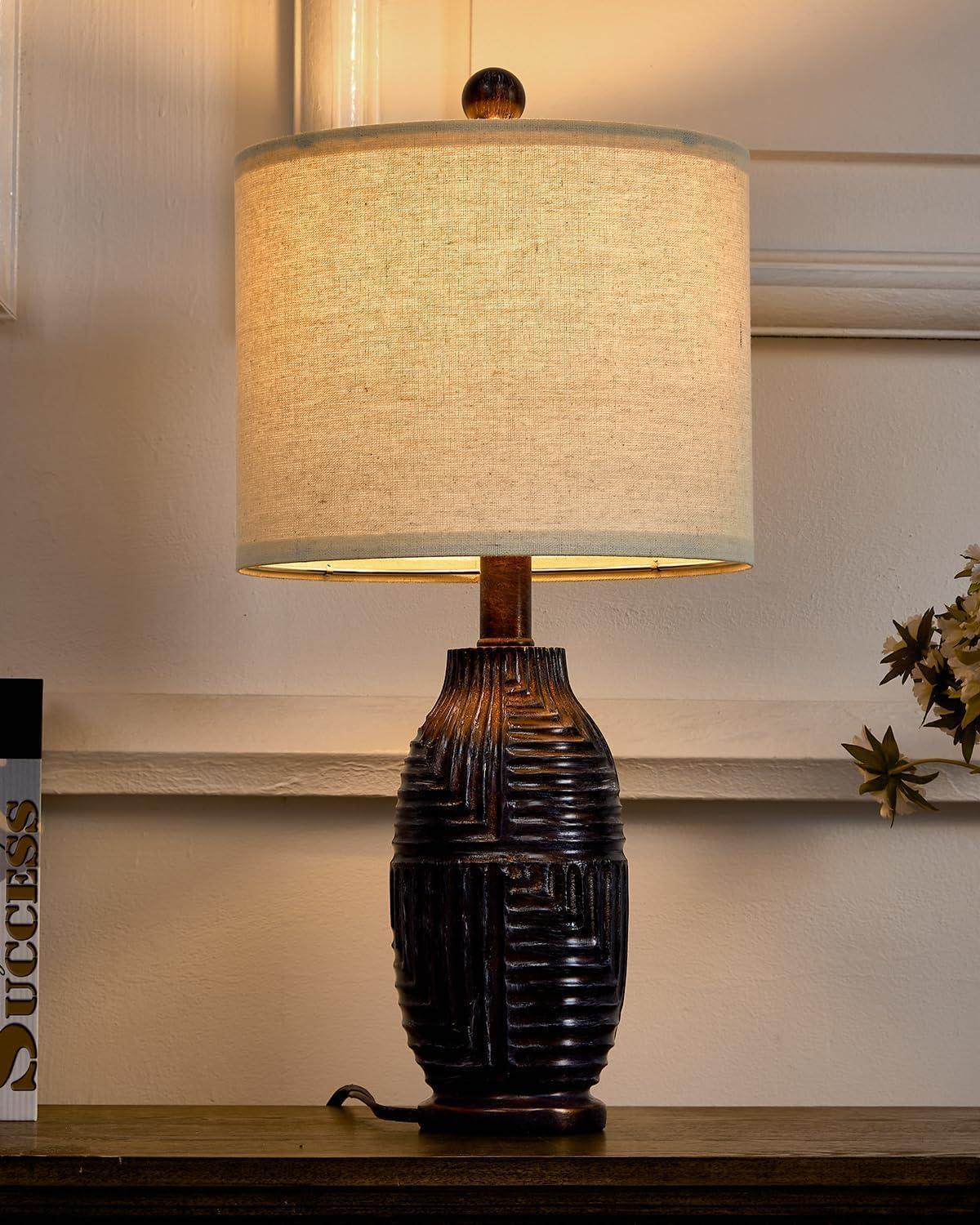 20.25" Black Resin Farmhouse Table Lamp with Beige Shade