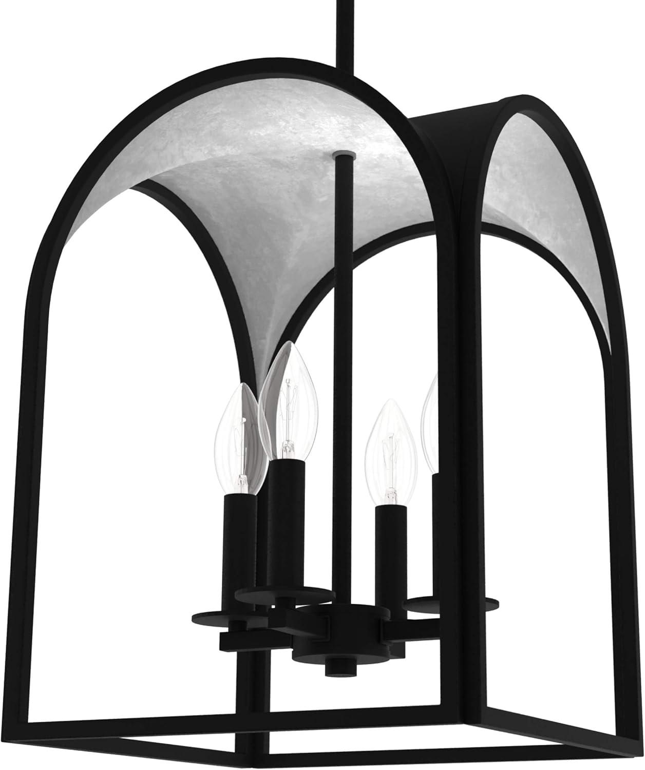 12" 4-Light Dukestown Natural Black Iron and Leaf Lantern Pendant Ceiling Light - Hunter Fan