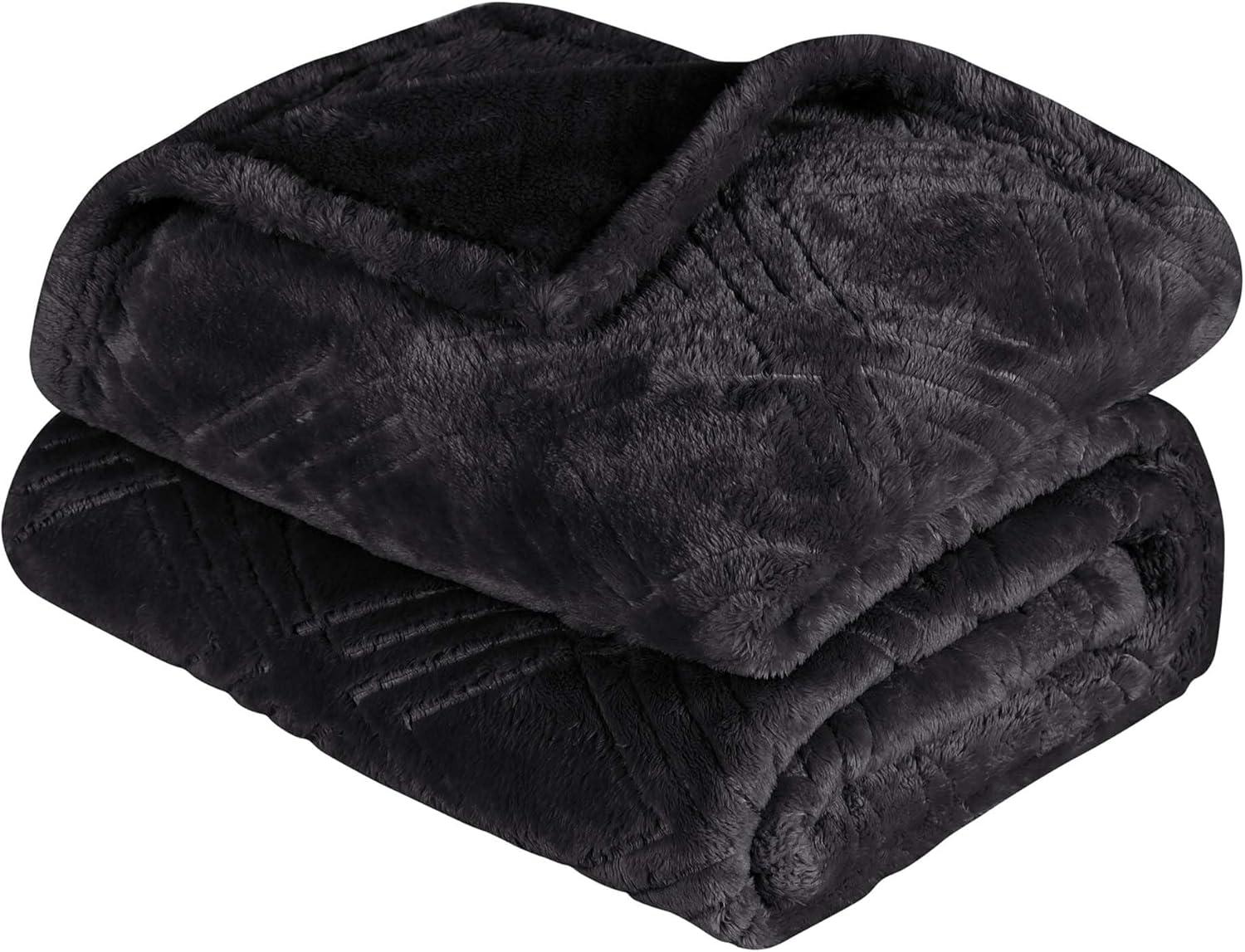 Superior Alaska Fleece Diamond Fluffy Blanket, Throw, Black