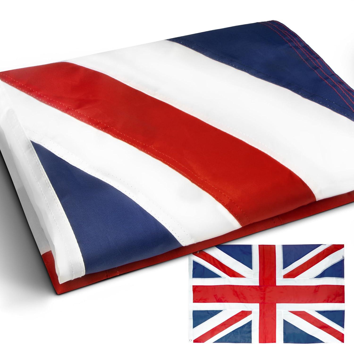 Anley United Kingdom UK Flag 3x5 Foot Heavy Duty Nylon - Embroidery British National Banner Flags