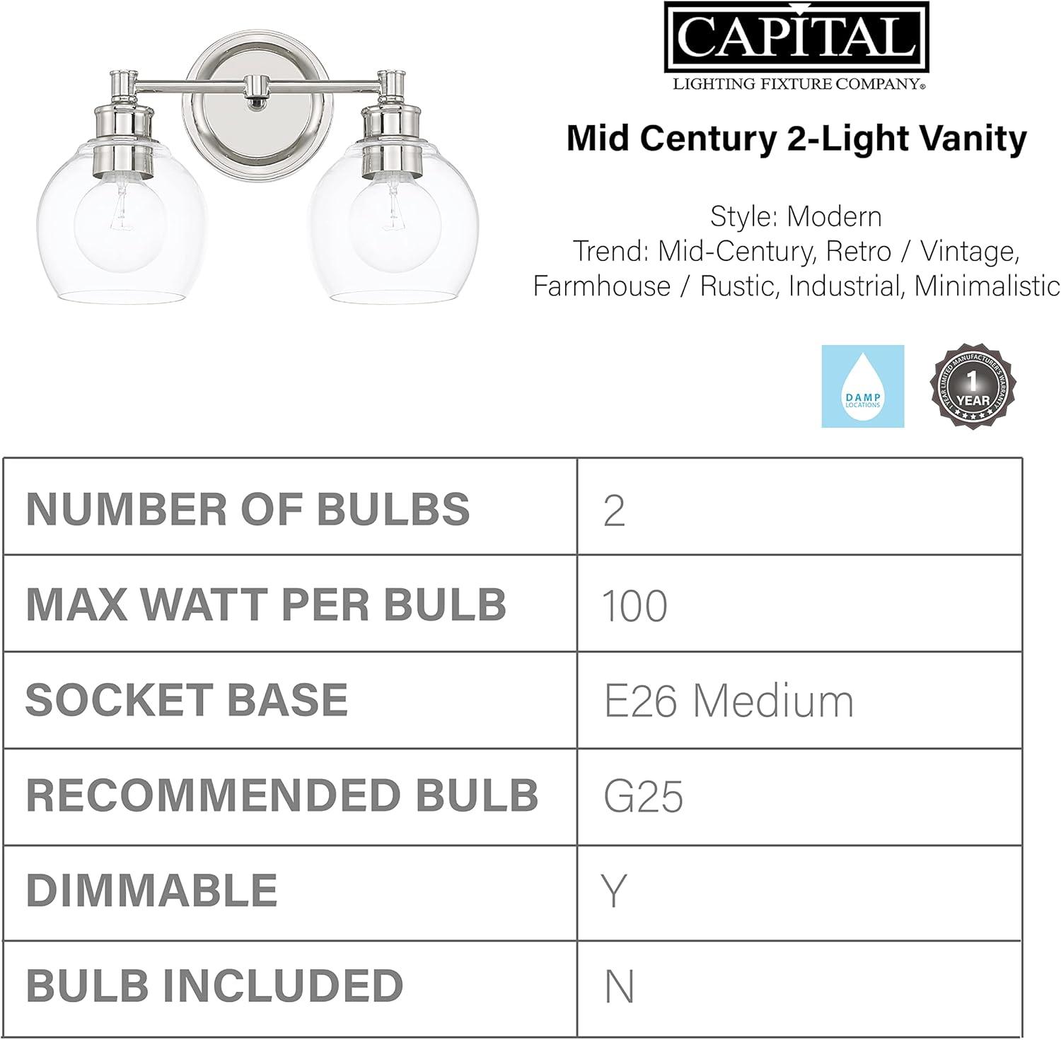 Capital Lighting - Mid-Century - 2 Light Transitional Bath Vanity Approved for