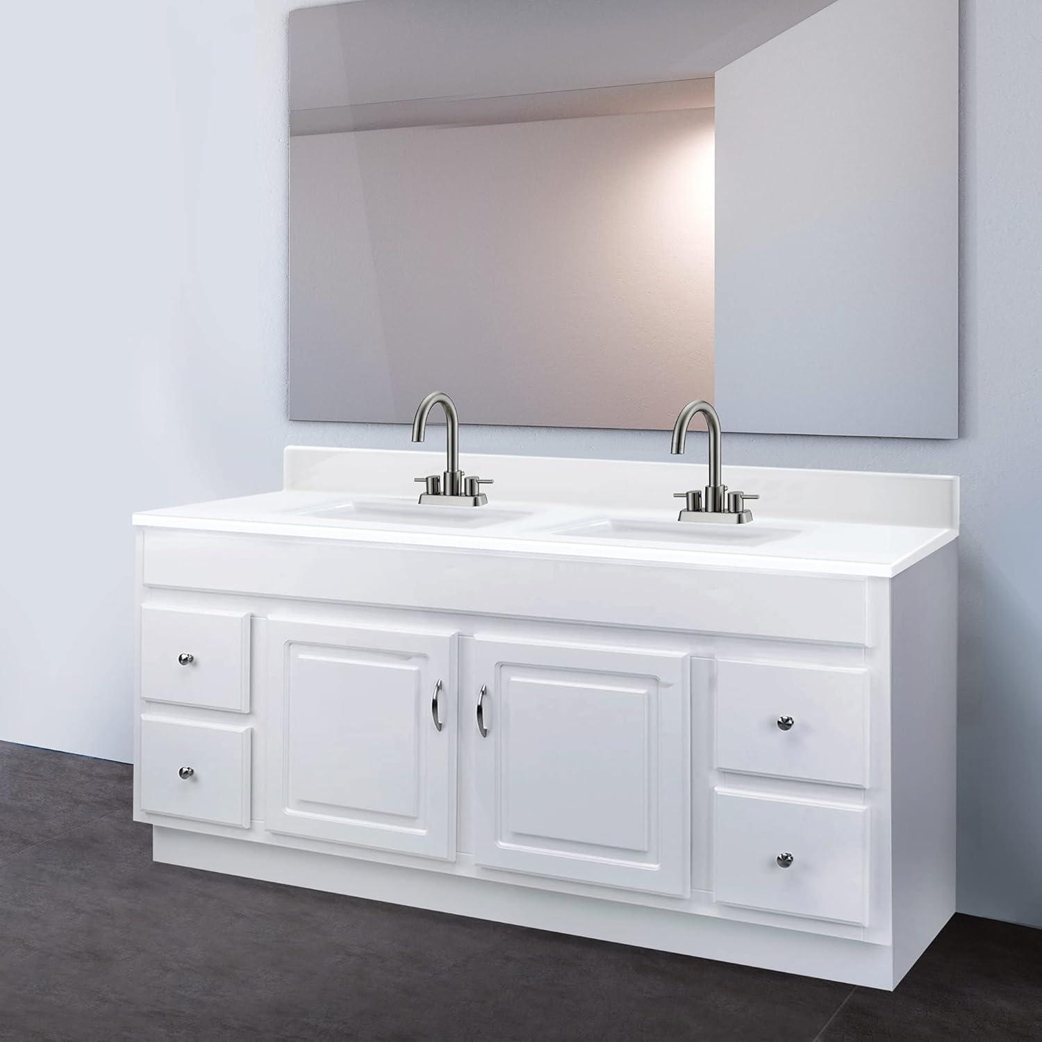 Design House 557678-WHT 61-inch Camilla Cultured Marble Centerset Mount Rectangle Double Bowl Vanity Top with Integrated Backsplash, Solid White