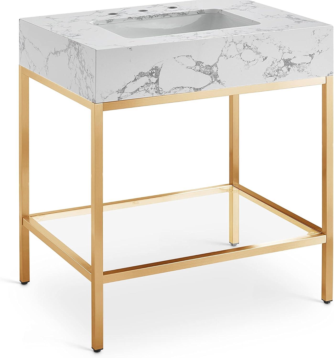 Meridian Furniture Marmo White Artificial Marble Bathroom Vanity