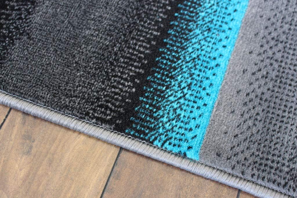 BizChair Modern Contemporary Area Rug, Turquoise Grey Black (6 Feet X 9 Feet)