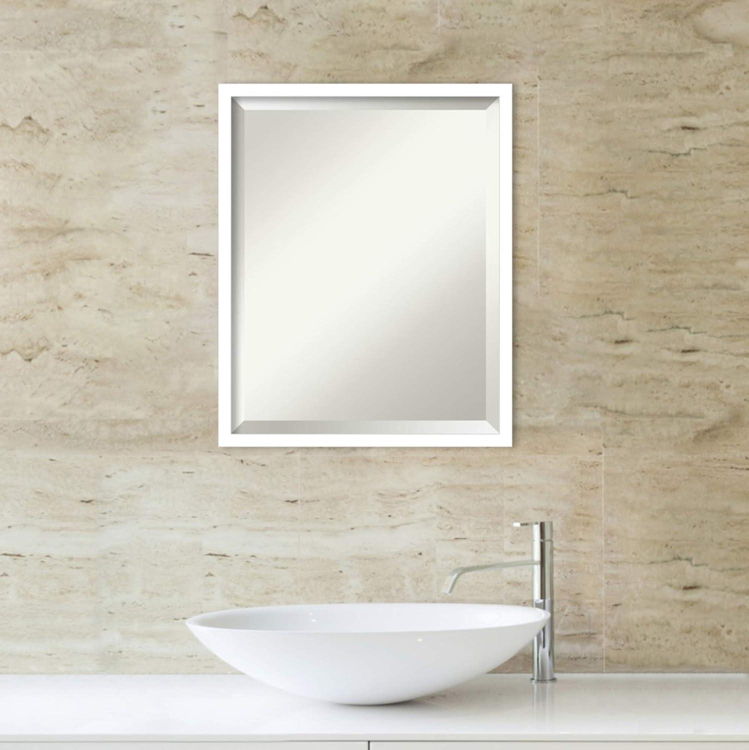 Amanti Art Beveled Wood Bathroom Wall Mirror - Svelte Frame Svelte White Outer Size: 17 x 21 in White