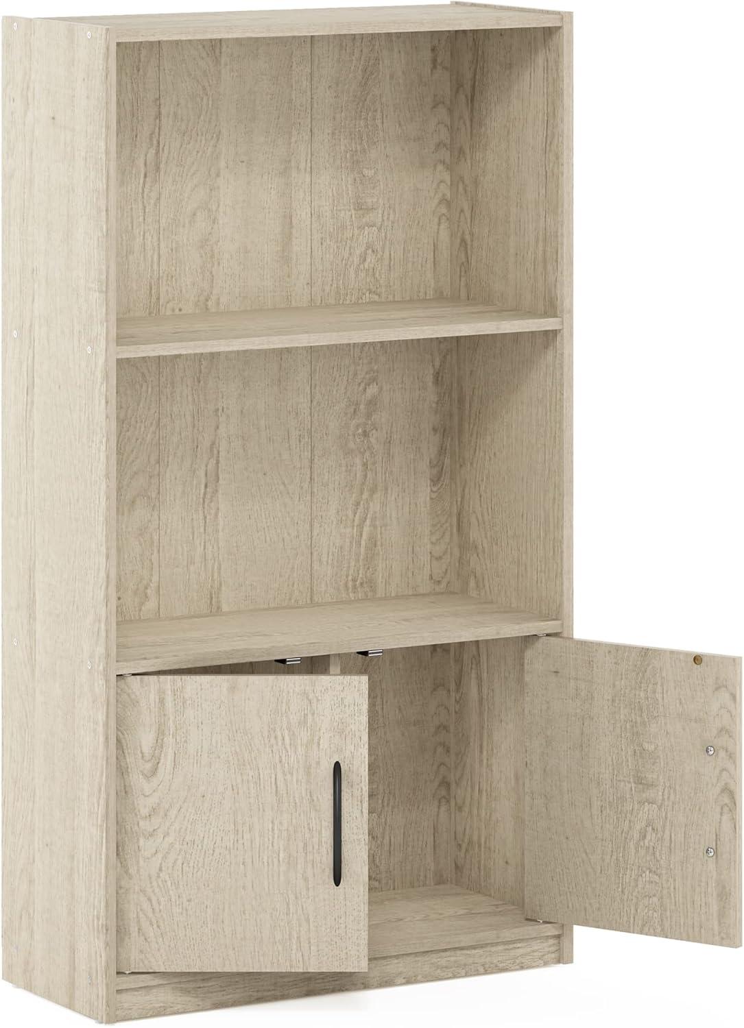 Furinno 3-Tier Decorative Bookshelf Open Bookcase Display Shelf W/2 Cube&2 Doors Storage Cabinet,Metropolitan Pine