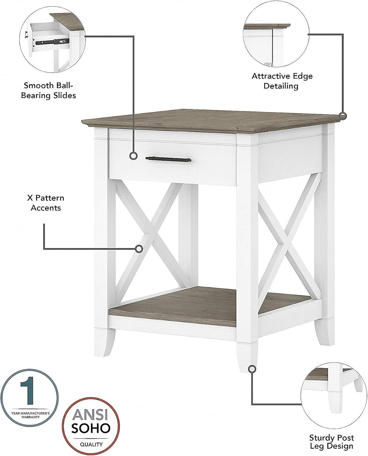 Bush Furniture Key West Coffee Table with Set of 2 End Tables in Pure White and Shiplap Gray