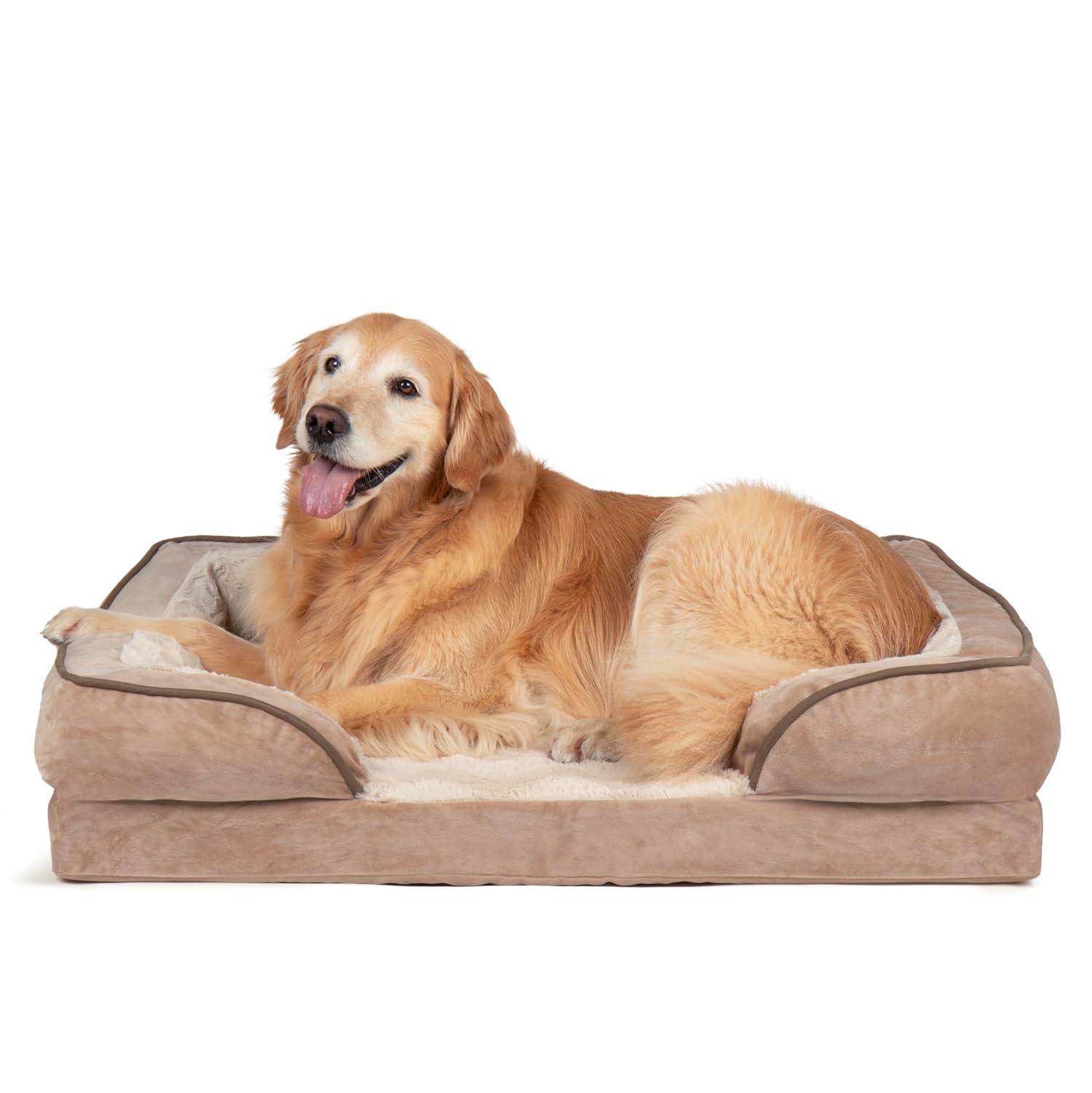 FurHaven Velvet Waves Perfect Comfort Cooling Gel Sofa Dog Bed - Large, Brownstone
