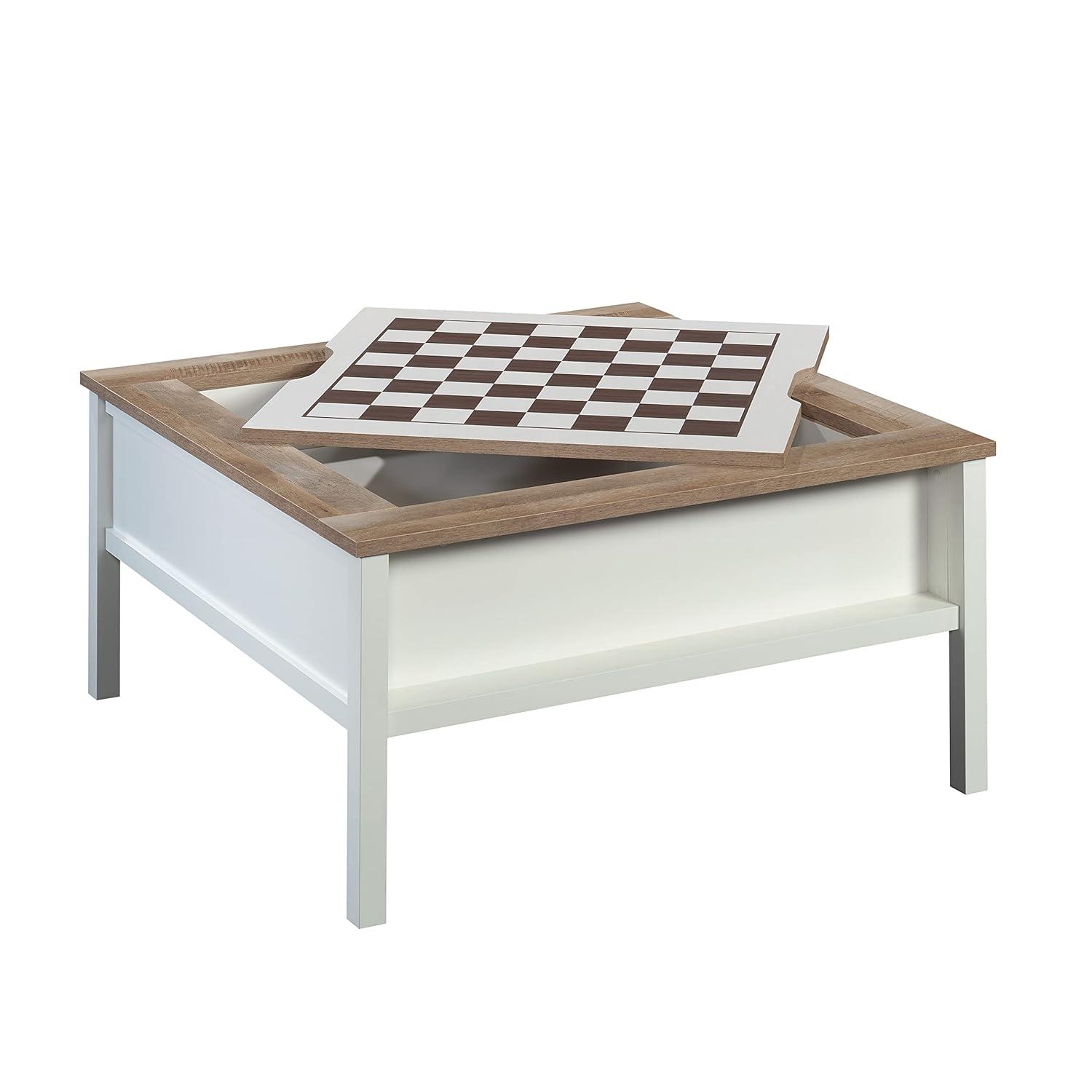 Cottage Road Gaming Coffee Table with Reversible Top Soft White - Sauder: Chess & Checkers, Adjustable Storage Shelf