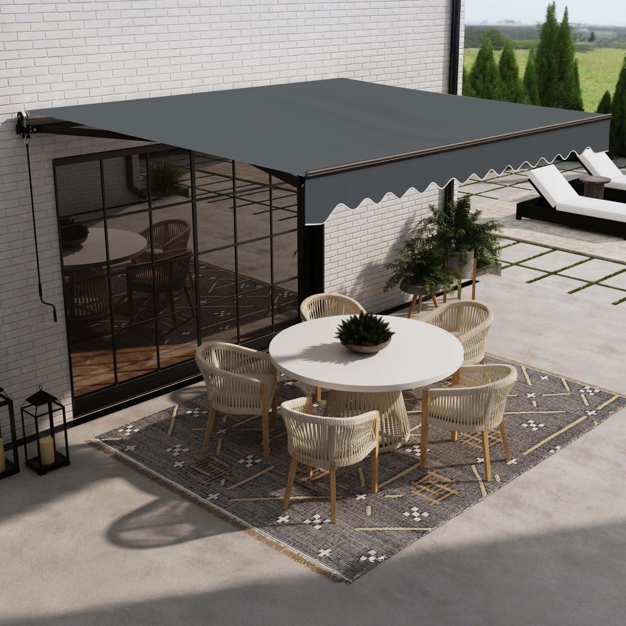 Retractable Home Patio Awning | Deck Canopy |UV Protection Sunshade | Manual Black Frame | Upgraded 2024