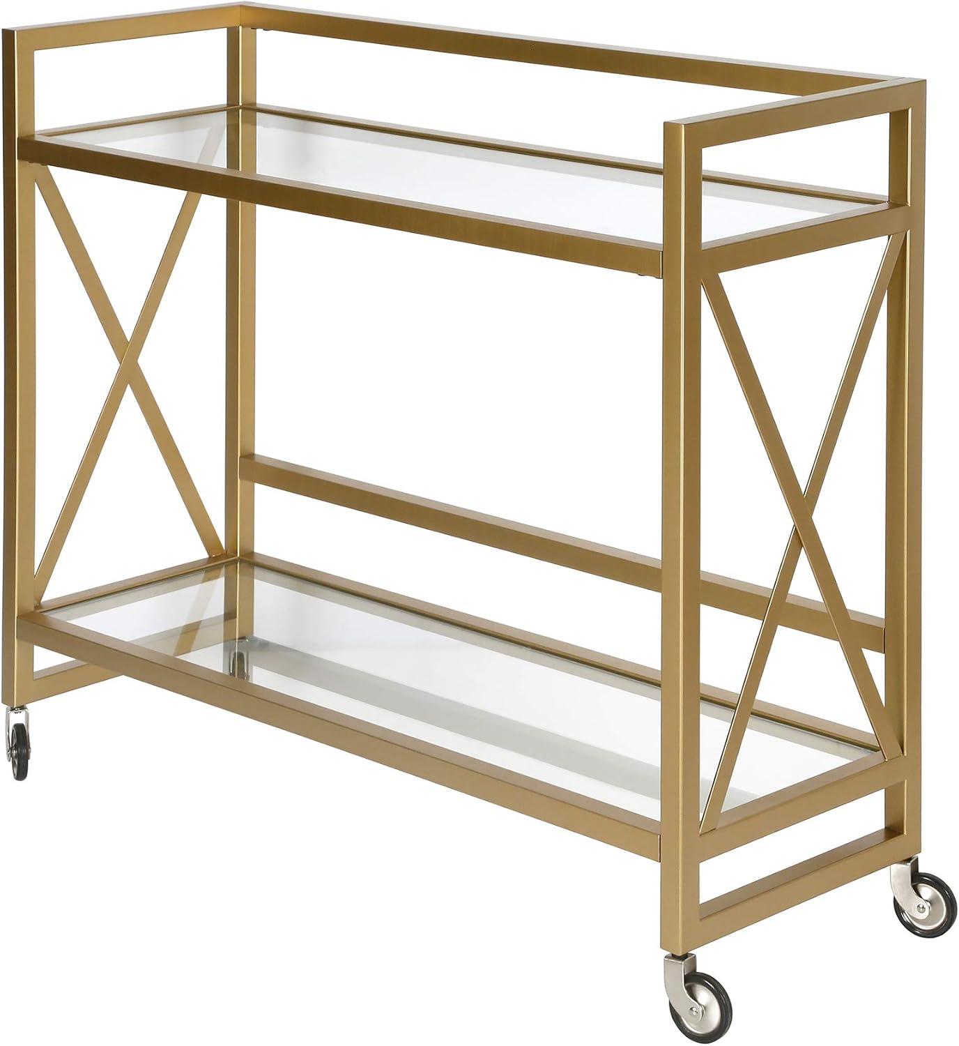 Evelyn&Zoe 38" Brass Metal/Glass Bar Cart