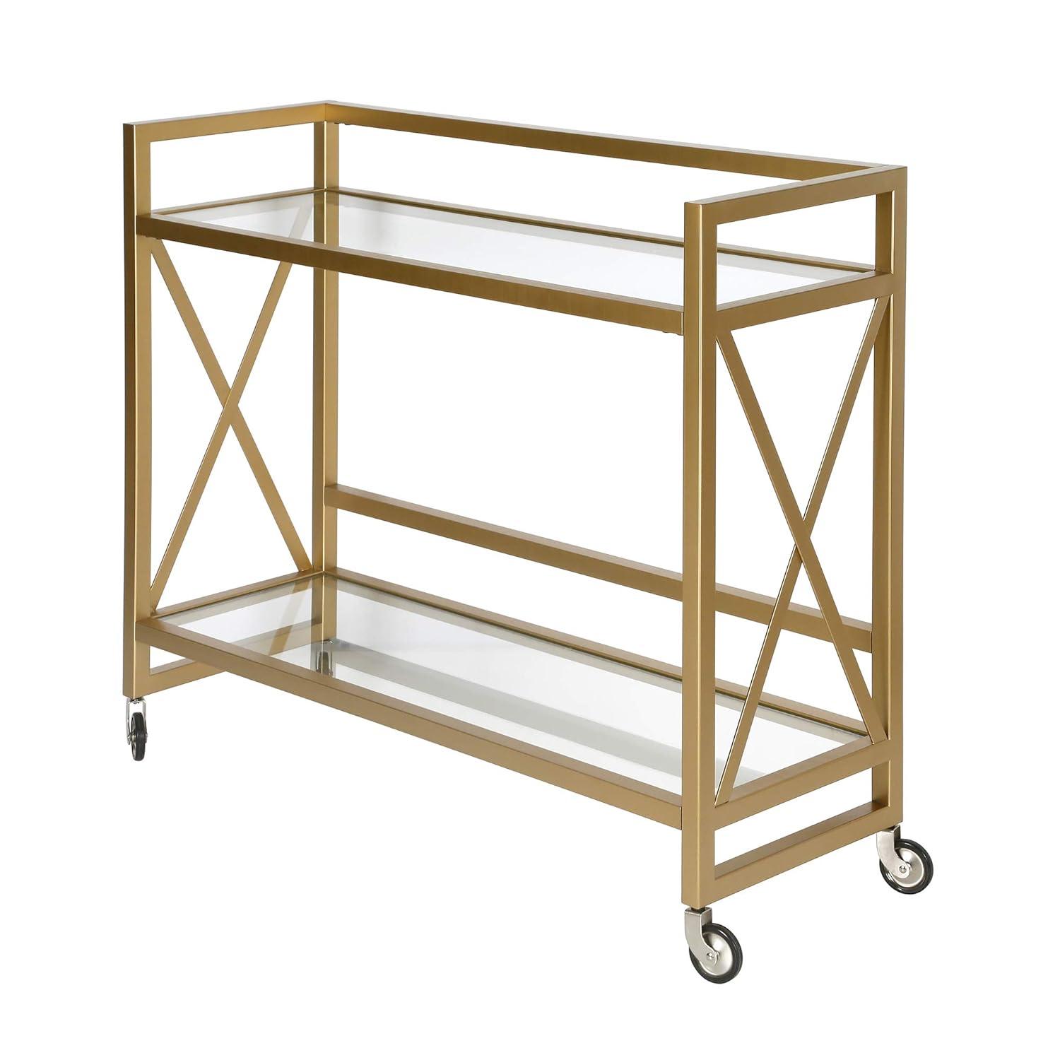 Evelyn&Zoe 38" Brass Metal/Glass Bar Cart
