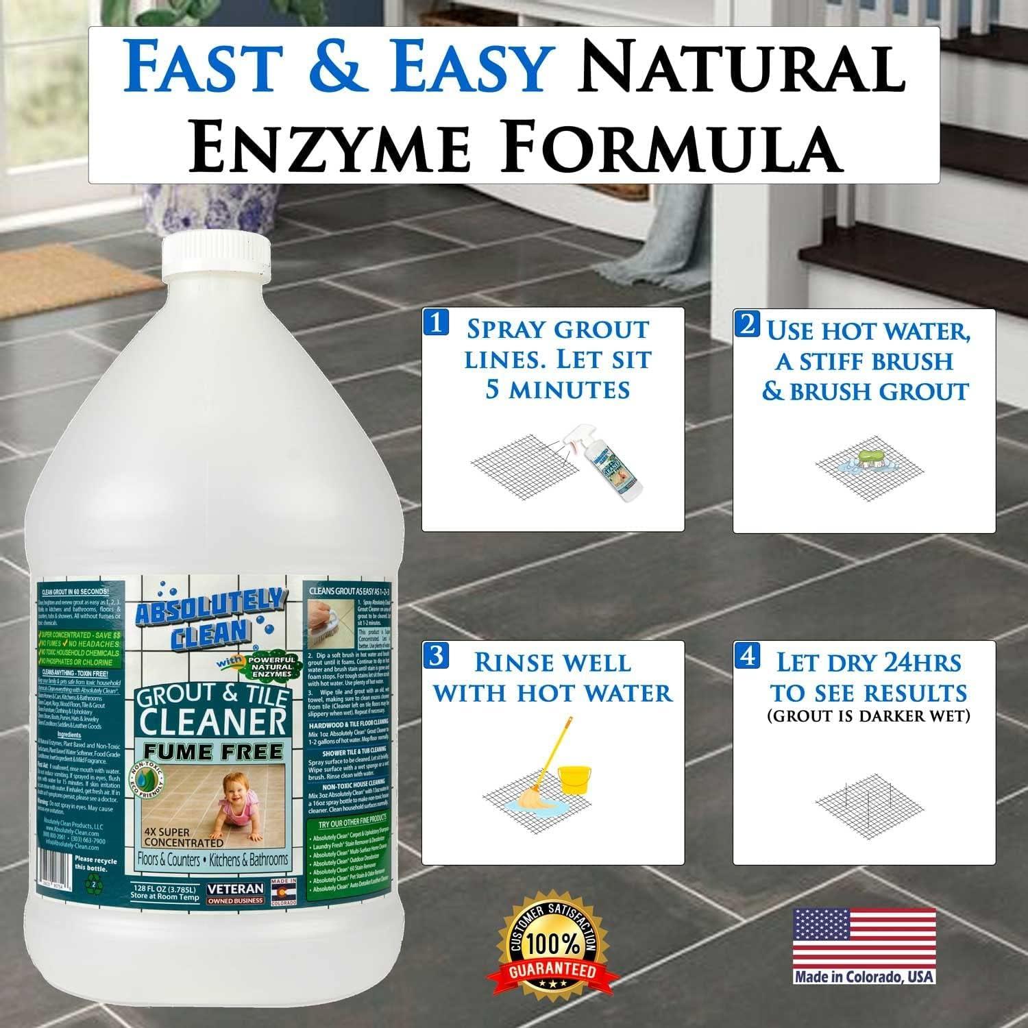 AMAZING GROUT CLEANER: Best Grout Cleaner For Tile and Grout Cleaning, Natural Enzymes Clean Even the Dirtiest Grout, Best Grout Cleaner for Ceramic, Marble & Stone - USA Made