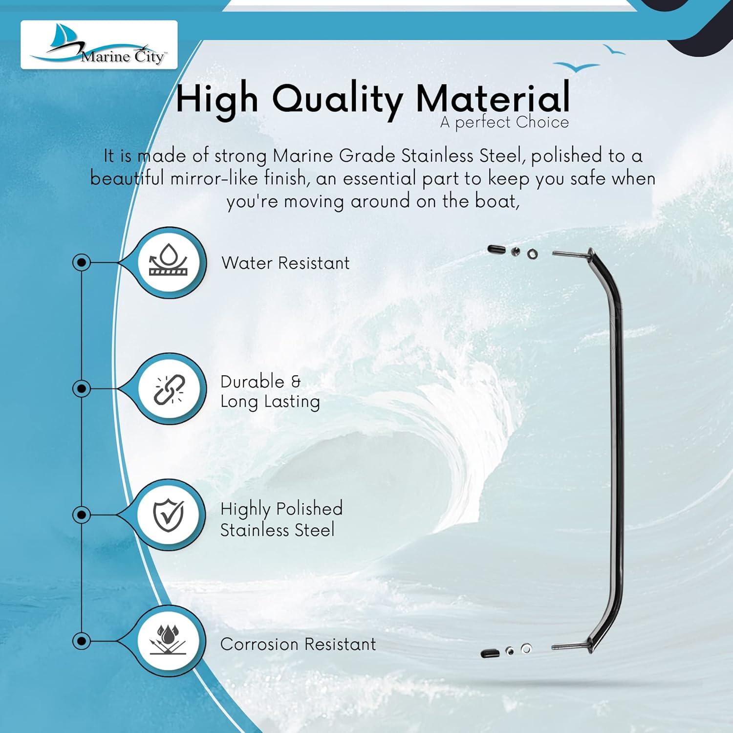 Marine City Mango de Barra de Agarre Ovalado de Acero Inoxidable de 19 Pulgadas con Bridas y Tachuelas