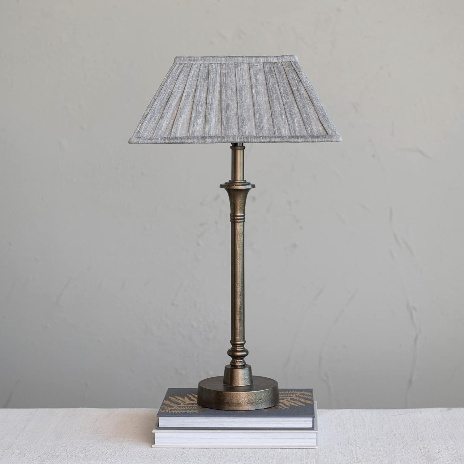 Creative Co-Op Metal Table Lamp with Pleated Linen Shade, Brass and Grey