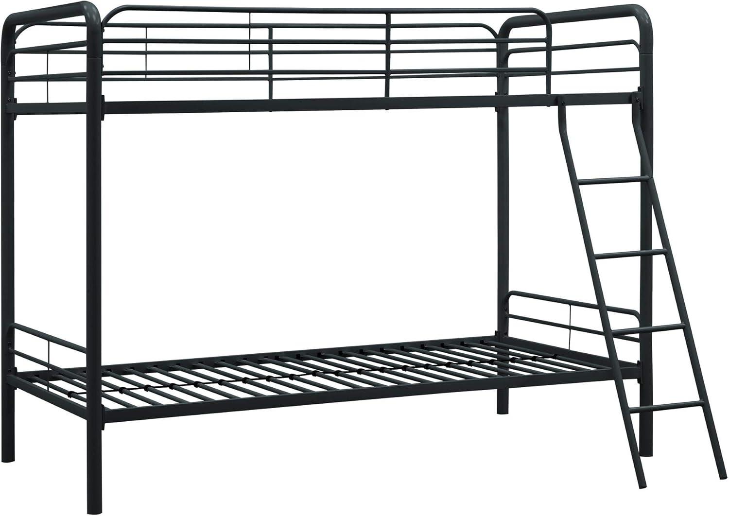 Black Twin Over Twin Metal Bunk Bed with Ladder