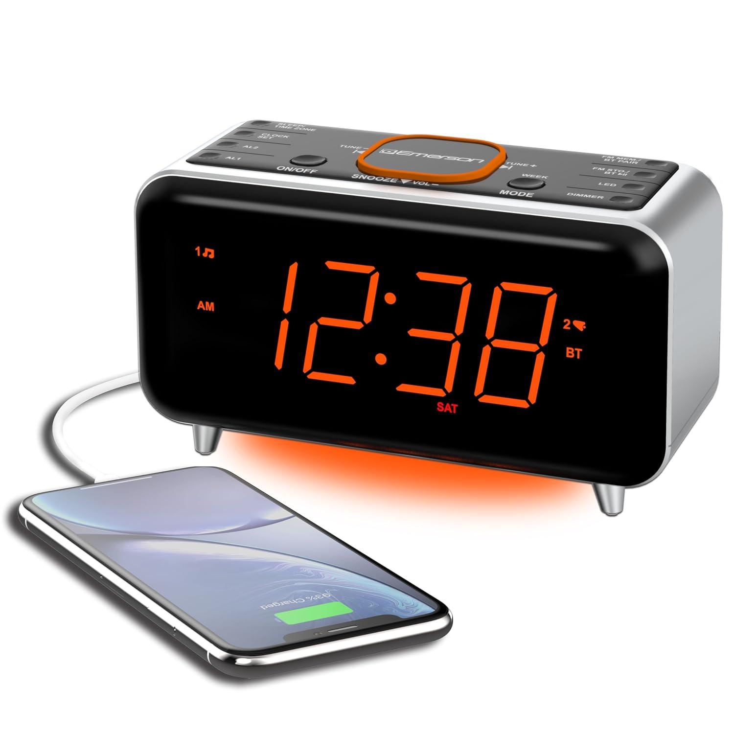 Emerson SmartSet Dual Alarm Clock Radio with Bluetooth Speaker and 1.4" Orange LED Display, CKS1521