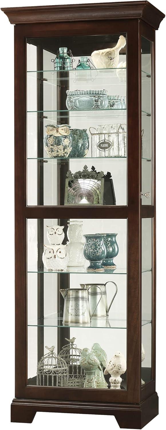 Espresso Lighted Traditional Curio Cabinet with Glass Shelves