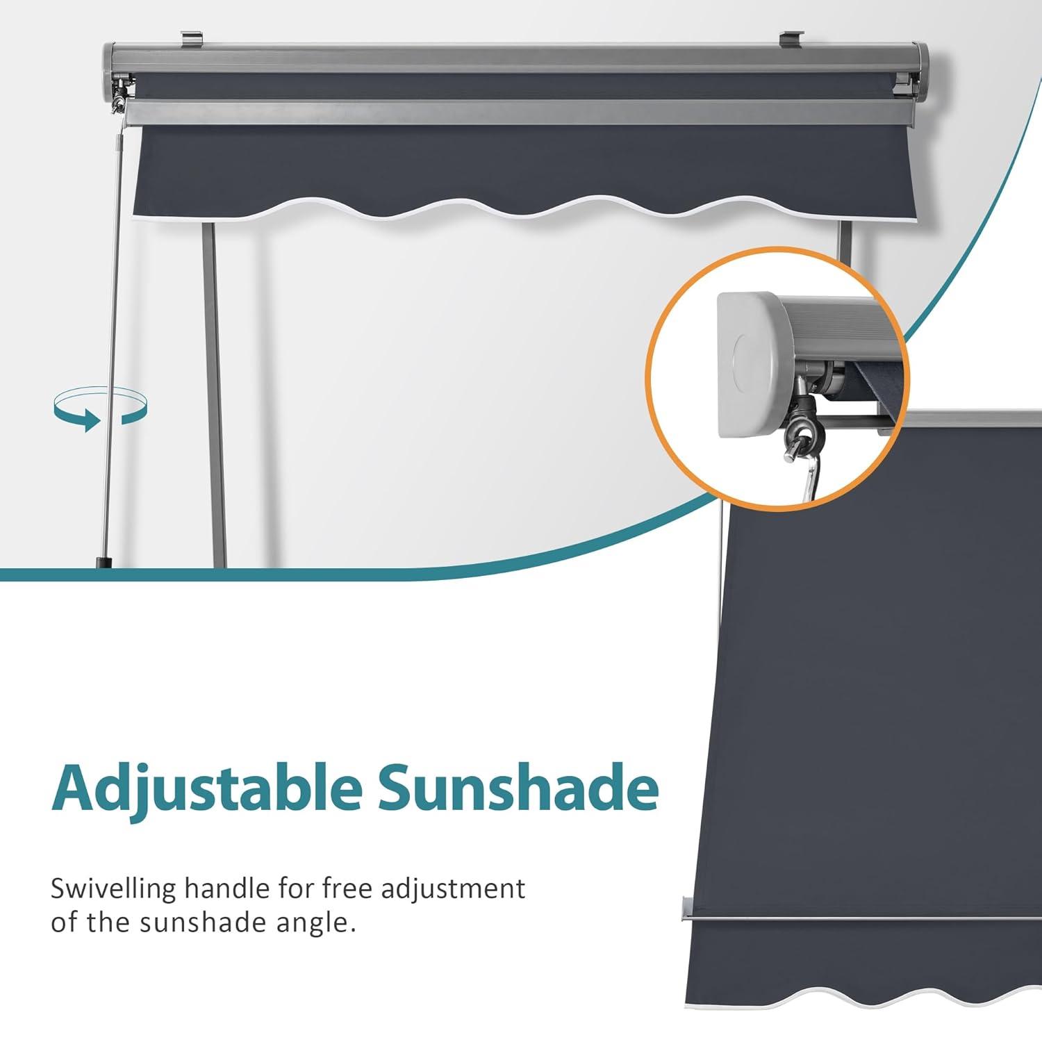 MCombo Polyester Cover Patio Window Awning, Manual Retractable Sunshade Canopy