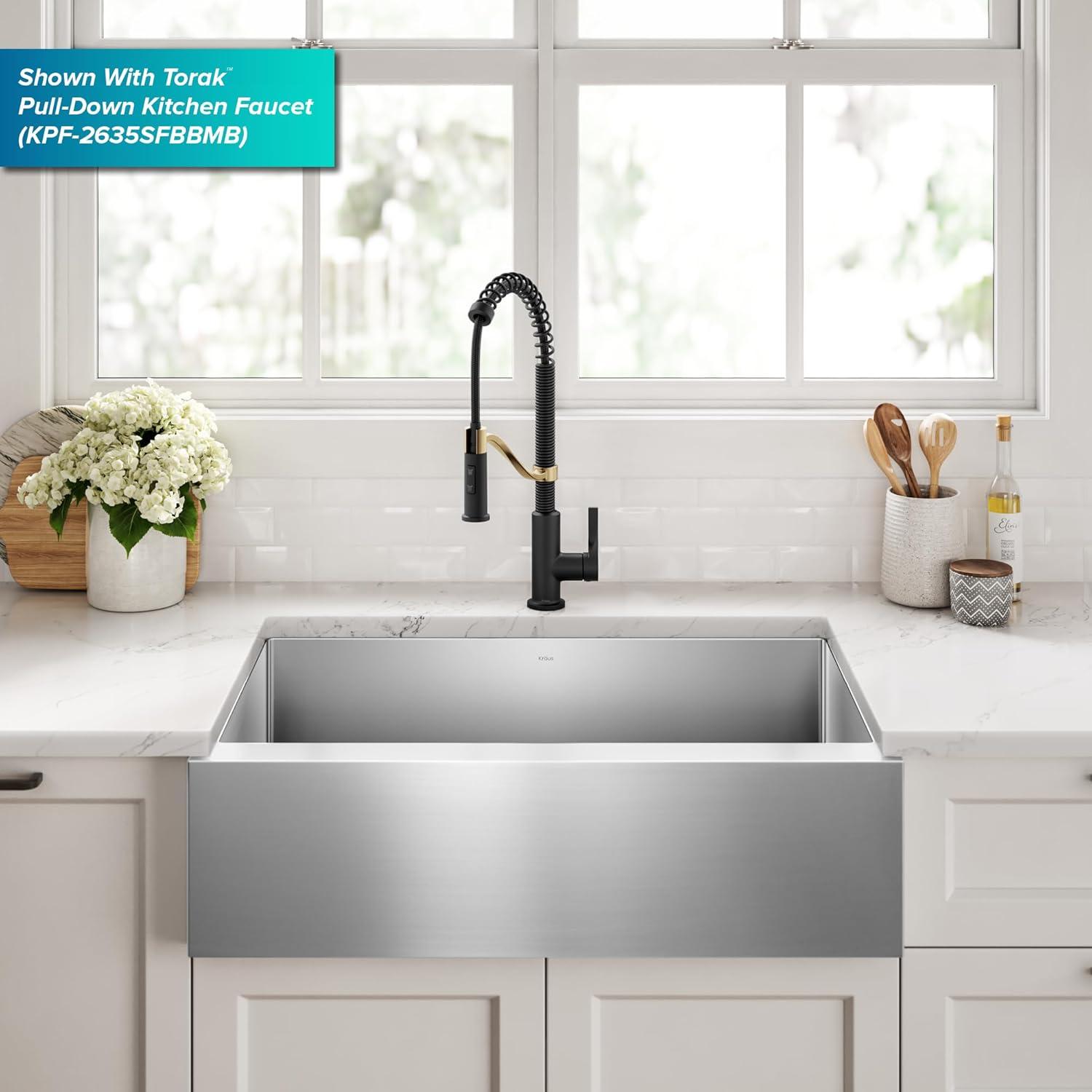 KRAUS Standart Pro Apron Front Farmhouse 16 Gauge Single Bowl Stainless Steel Kitchen Sink