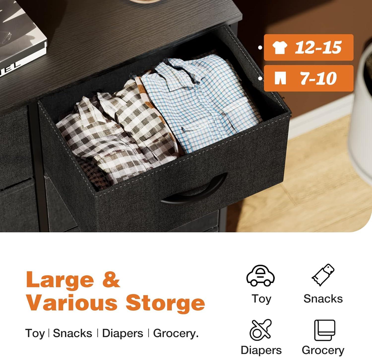Dresser, Dresser for Bedroom Drawer Organizer Storage Drawers, Fabric Storage Tower with 8 Drawers, Chest of Drawers with Steel Frame, Wood Top for Nursery, Living Room, Closet