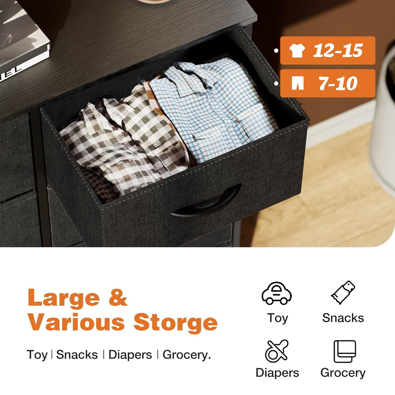 Dresser, Dresser for Bedroom Drawer Organizer Storage Drawers, Fabric Storage Tower with 8 Drawers, Chest of Drawers with Steel Frame, Wood Top for Nursery, Living Room, Closet